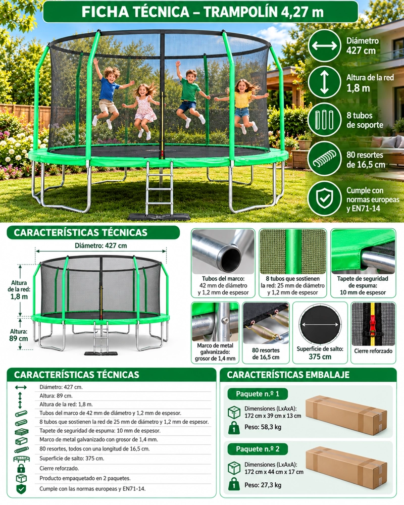 CAMA ELASTICA 4,27 PREMIUM MALLA Y ESCALERA VERDE - 4