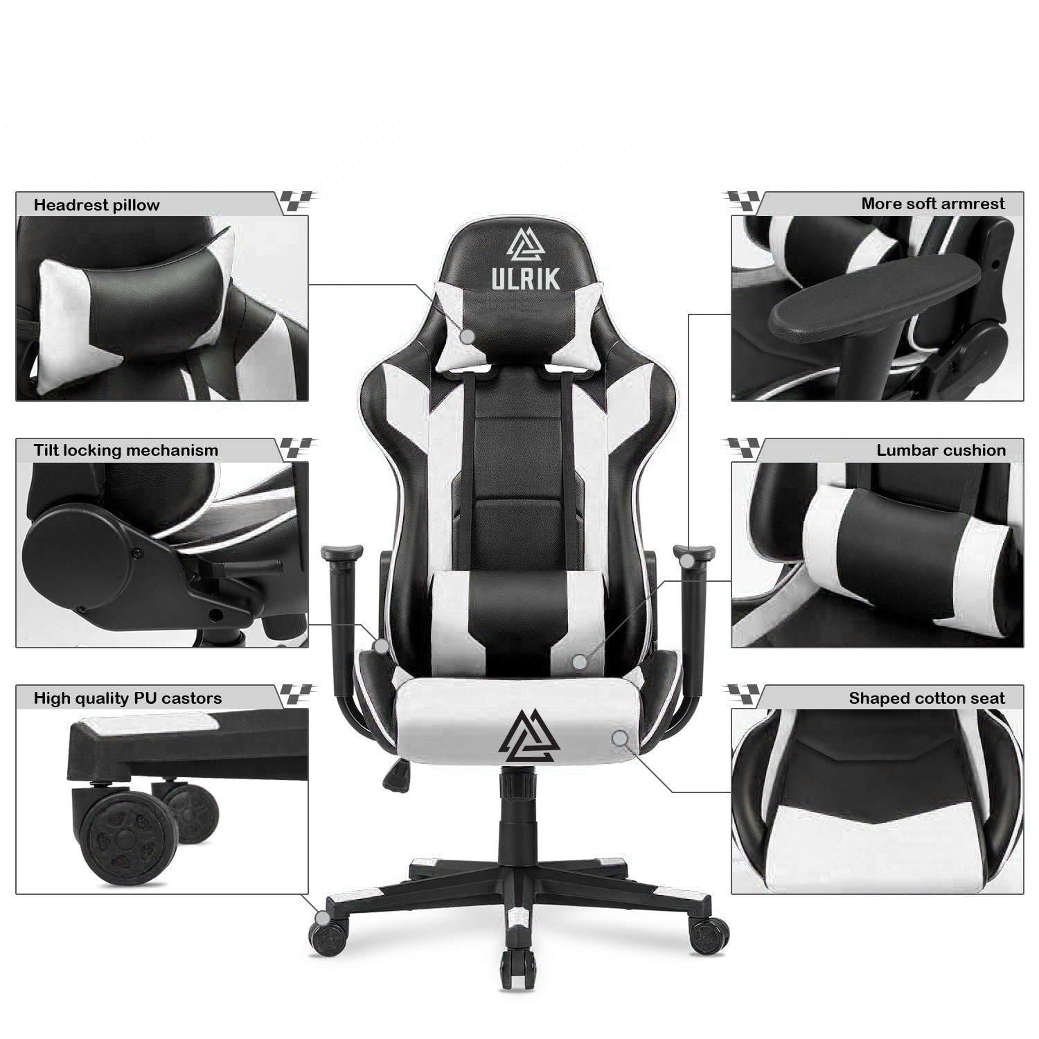 SILLA GAMER DE OFICINA PROFESIONAL ULRIK BLANCA - 3