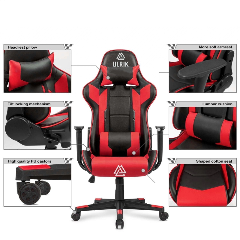 SILLA GAMER DE OFICINA PROFESIONAL ULRIK EN COLOR ROJO - 3