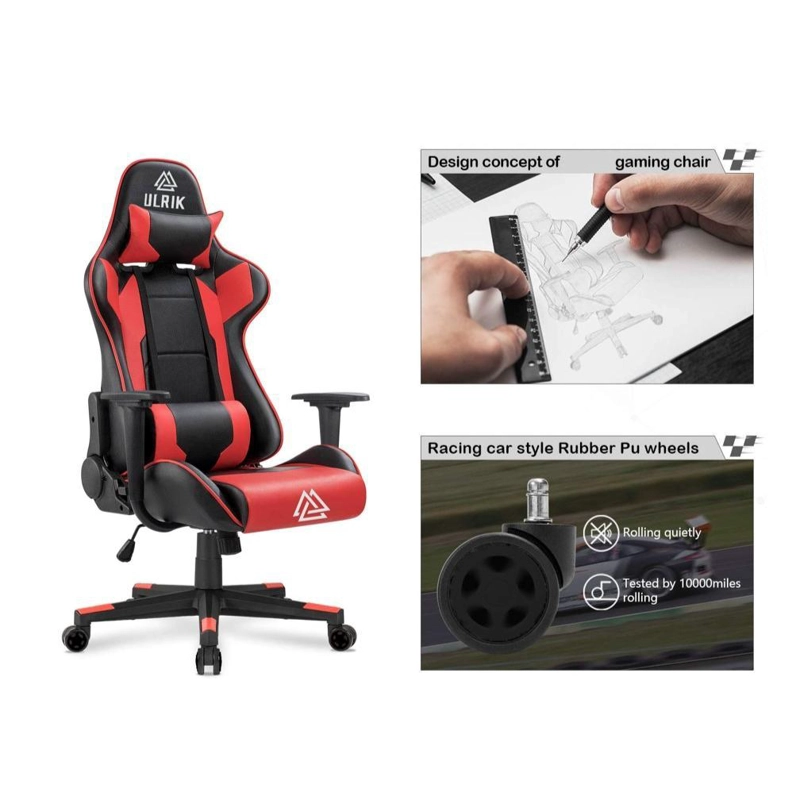 SILLA GAMER DE OFICINA PROFESIONAL ULRIK EN COLOR ROJO - 4