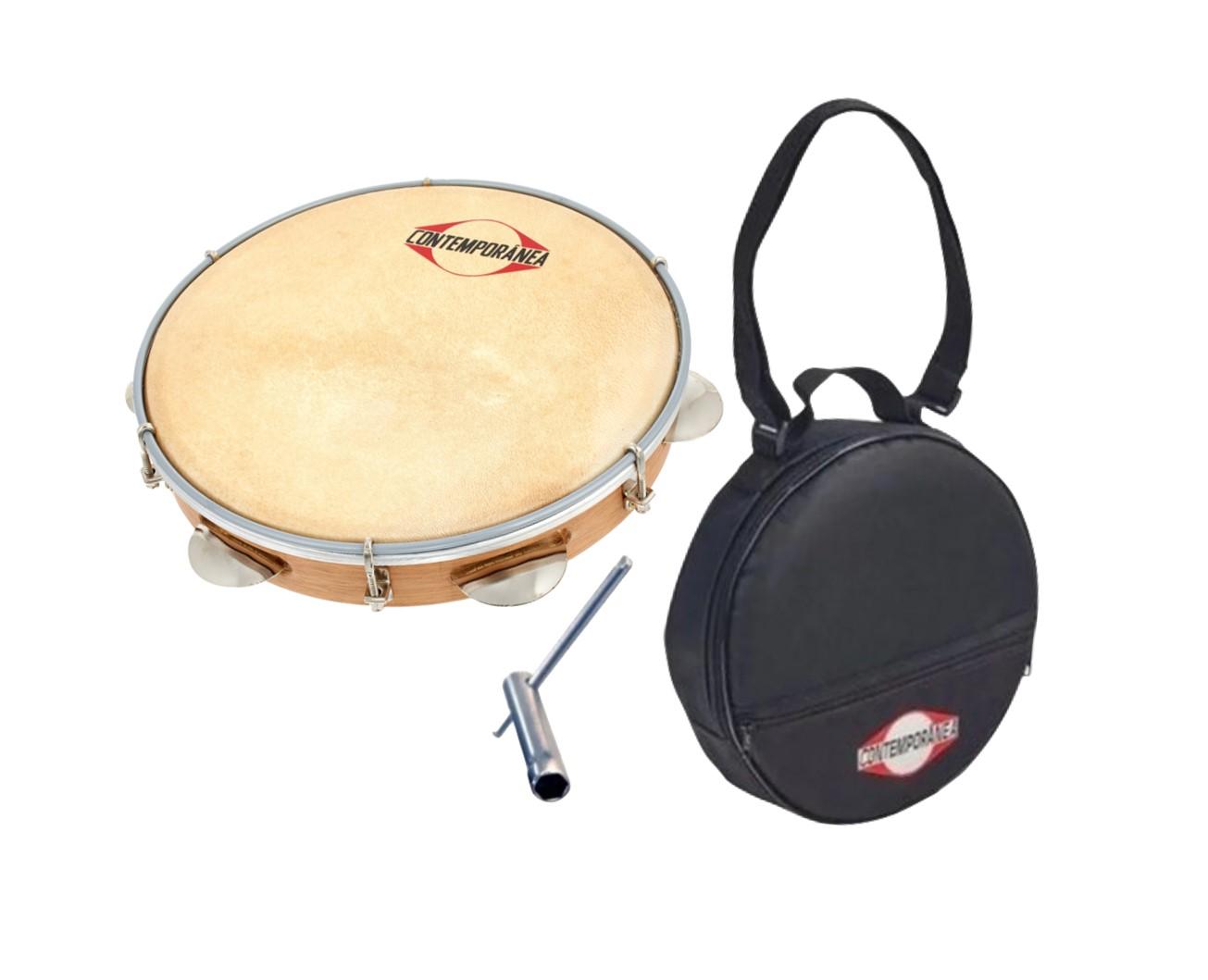 PANDERO 10' PARCHE CUERO + FUNDA + LLAVE - 2