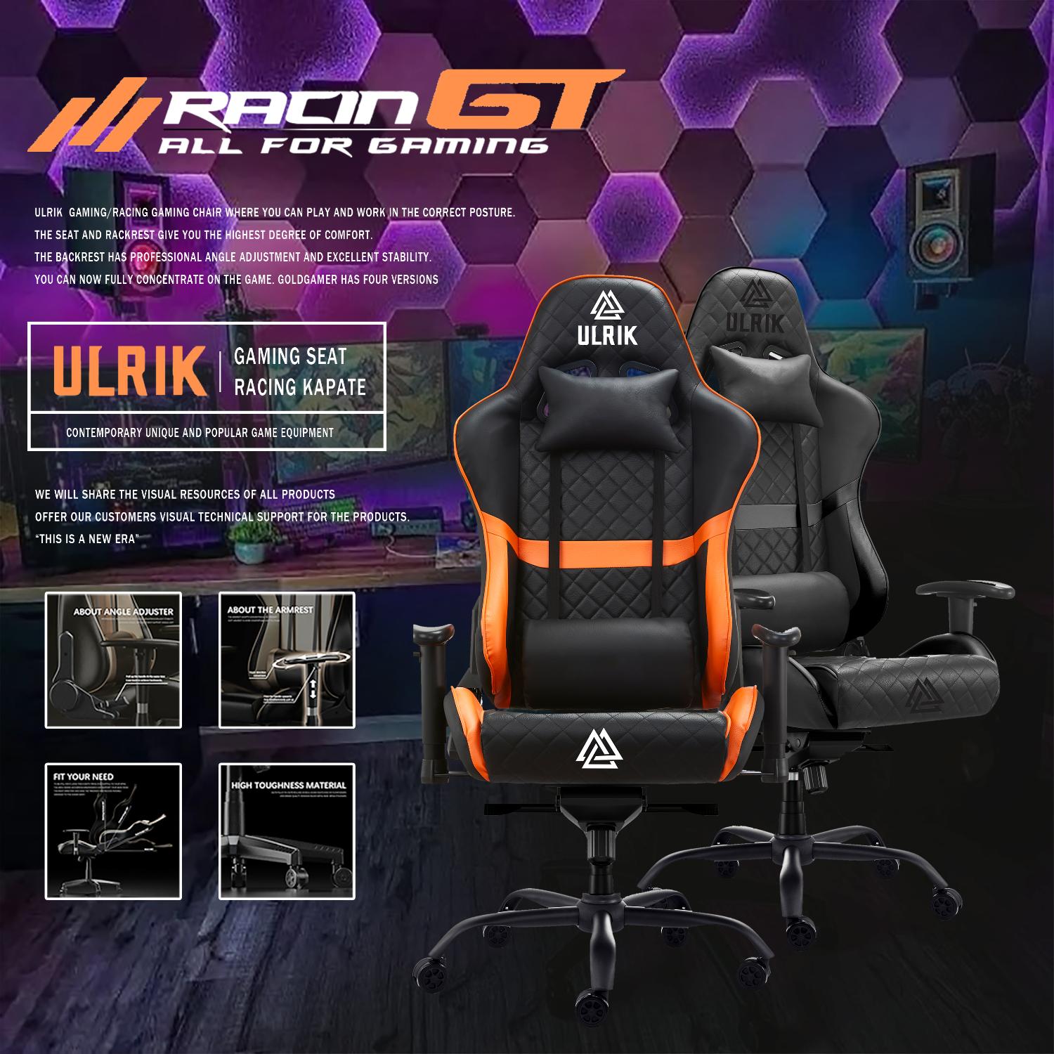 SILLA GAMER DE OFICINA PROFESIONAL ULRIK PRO XL IRON 4D NARANJO - 3