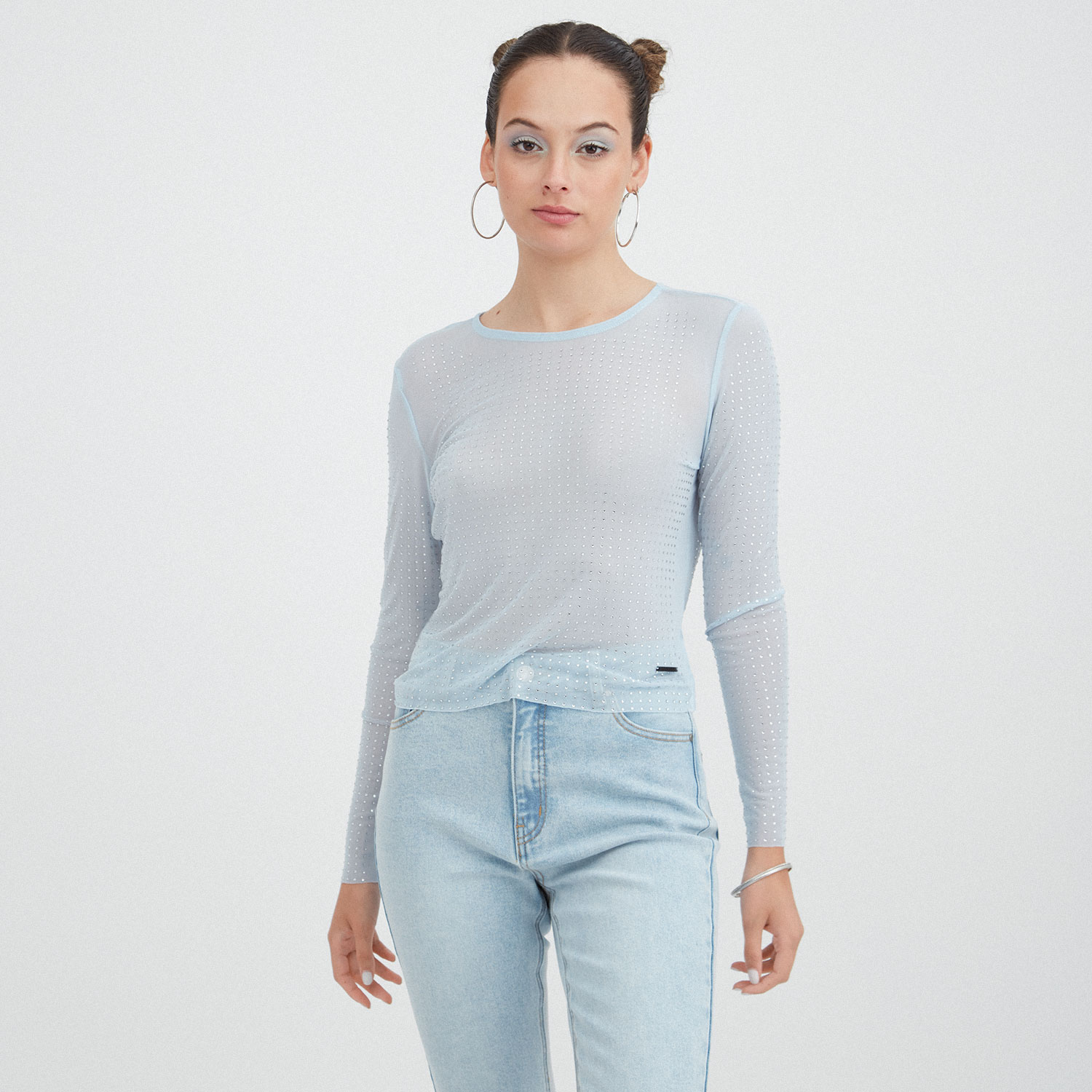 POLERA MESH STRASS CELESTE - 1