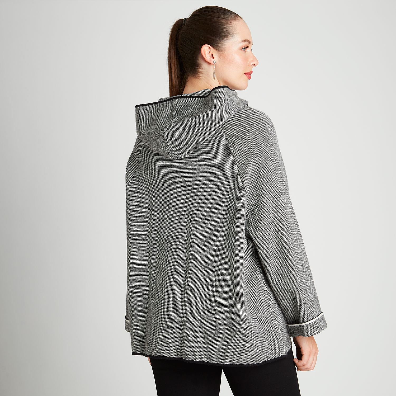 PONCHO MANGA LARGA CON GORRO GRIS - 2