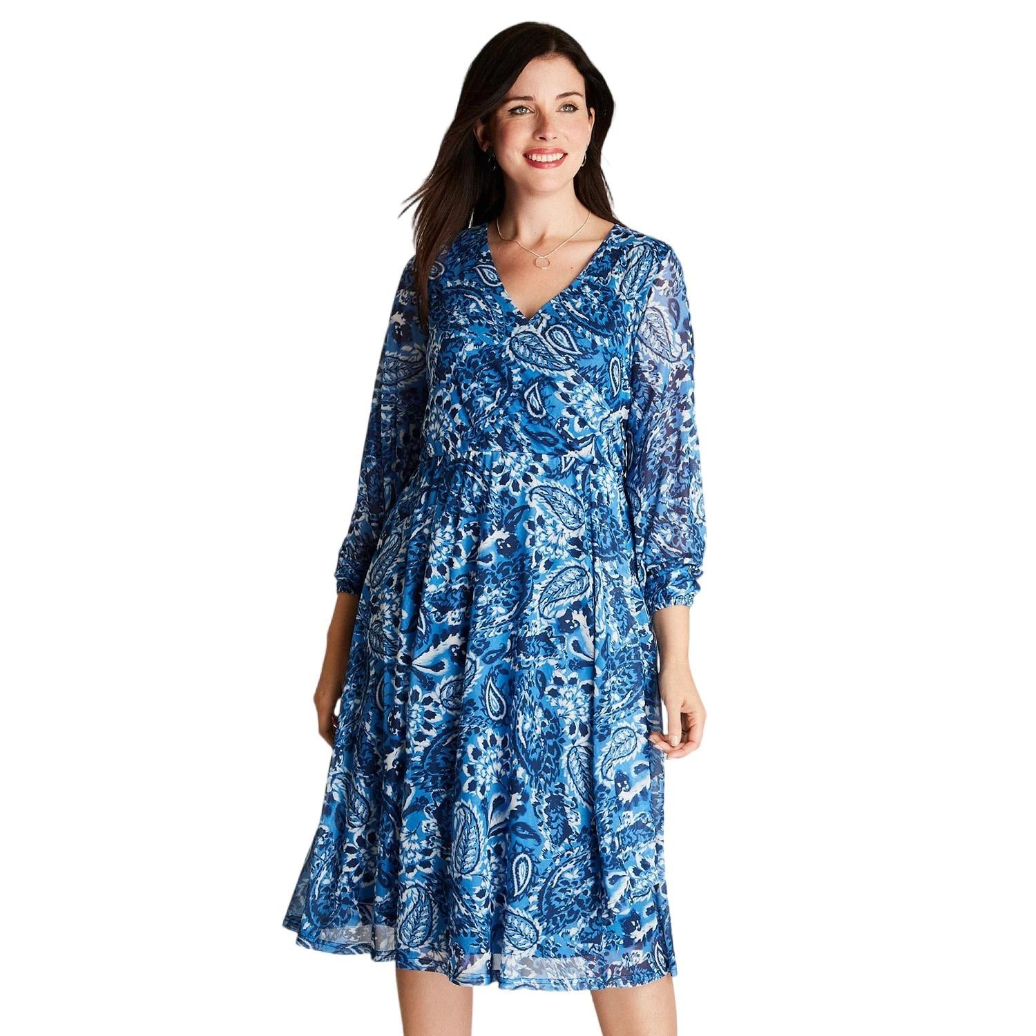 VESTIDO MIDI MUJER LORENZO DI PONTTI AZUL 90500439 MANGA LARGA ESTAMPADO CUELLO V - 1