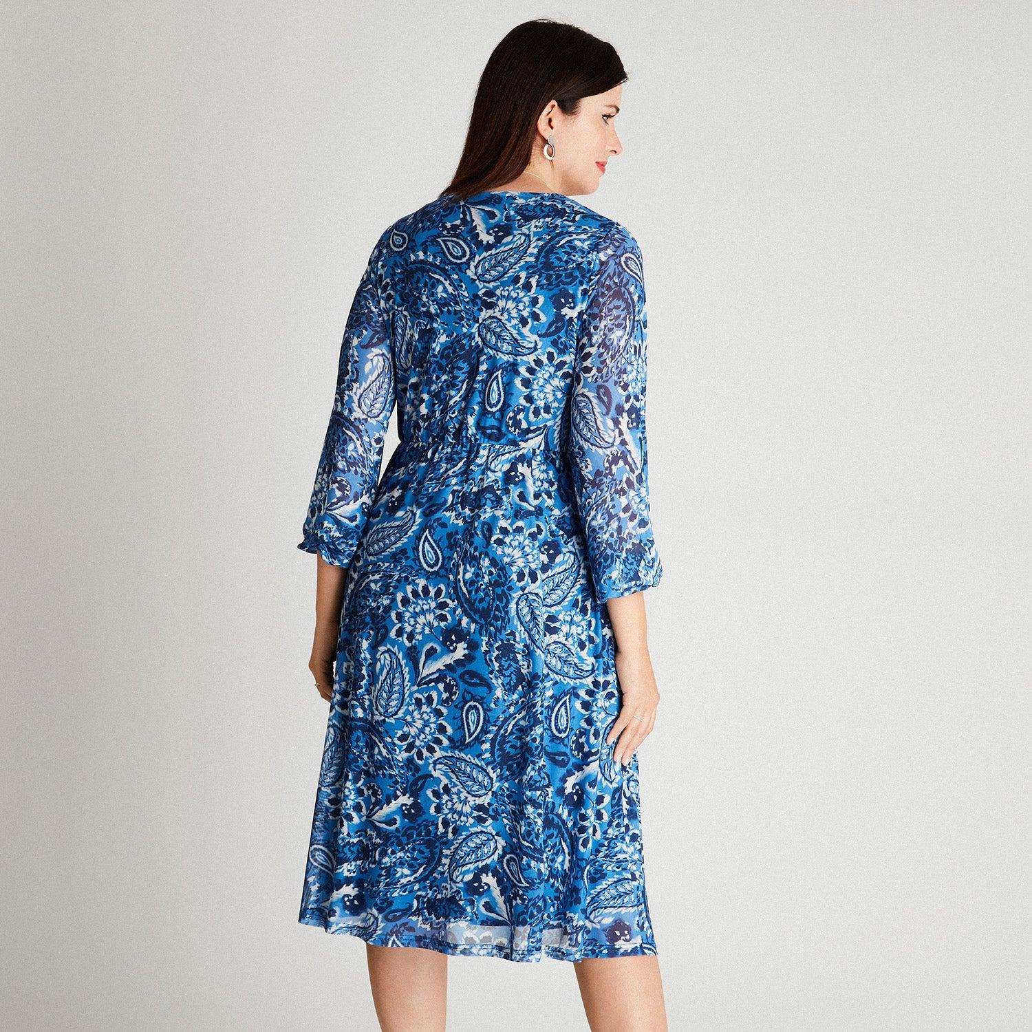VESTIDO MIDI MUJER LORENZO DI PONTTI AZUL 90500439 MANGA LARGA ESTAMPADO CUELLO V - 2