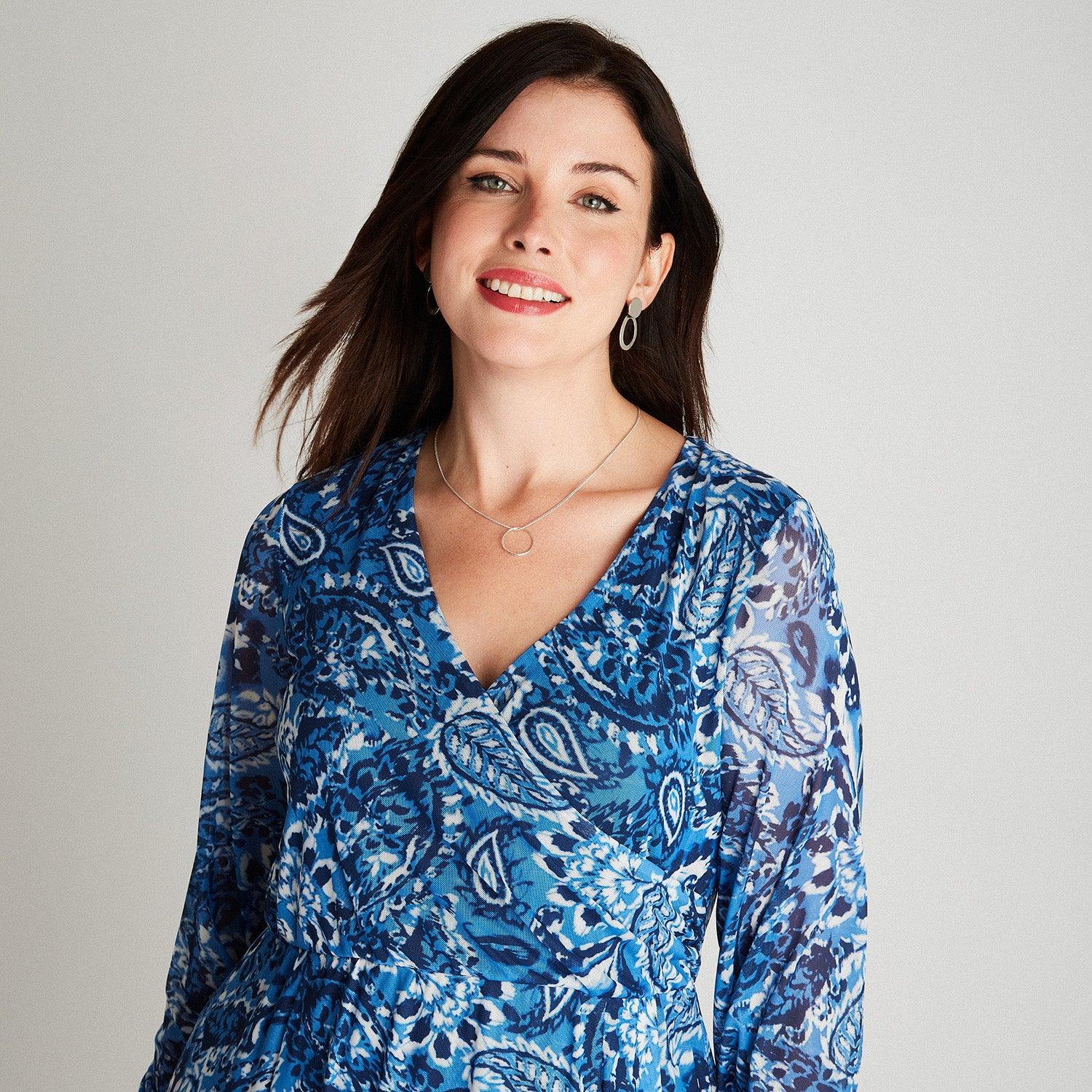 VESTIDO MIDI MUJER LORENZO DI PONTTI AZUL 90500439 MANGA LARGA ESTAMPADO CUELLO V - 3