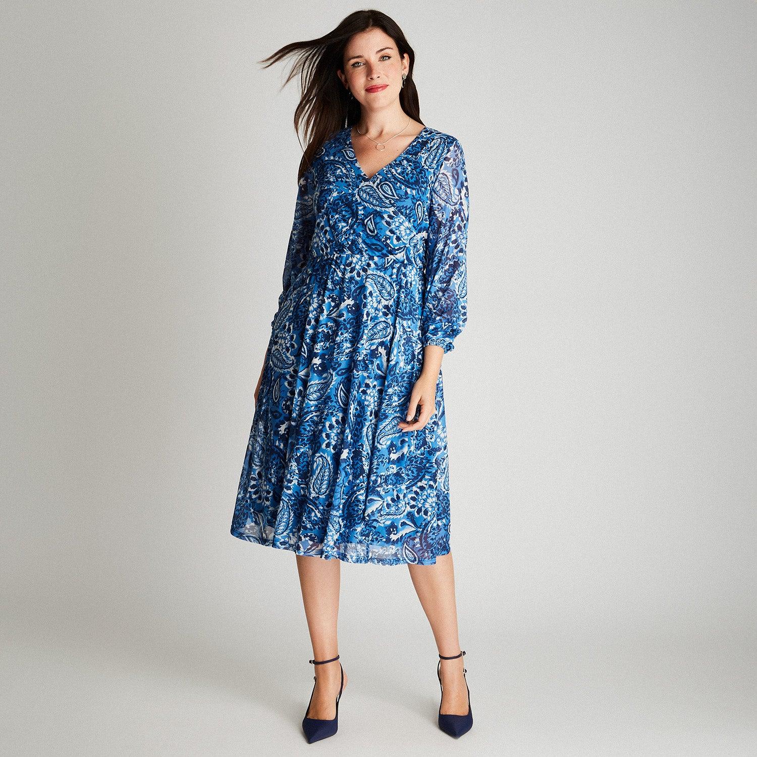 VESTIDO MIDI MUJER LORENZO DI PONTTI AZUL 90500439 MANGA LARGA ESTAMPADO CUELLO V - 4