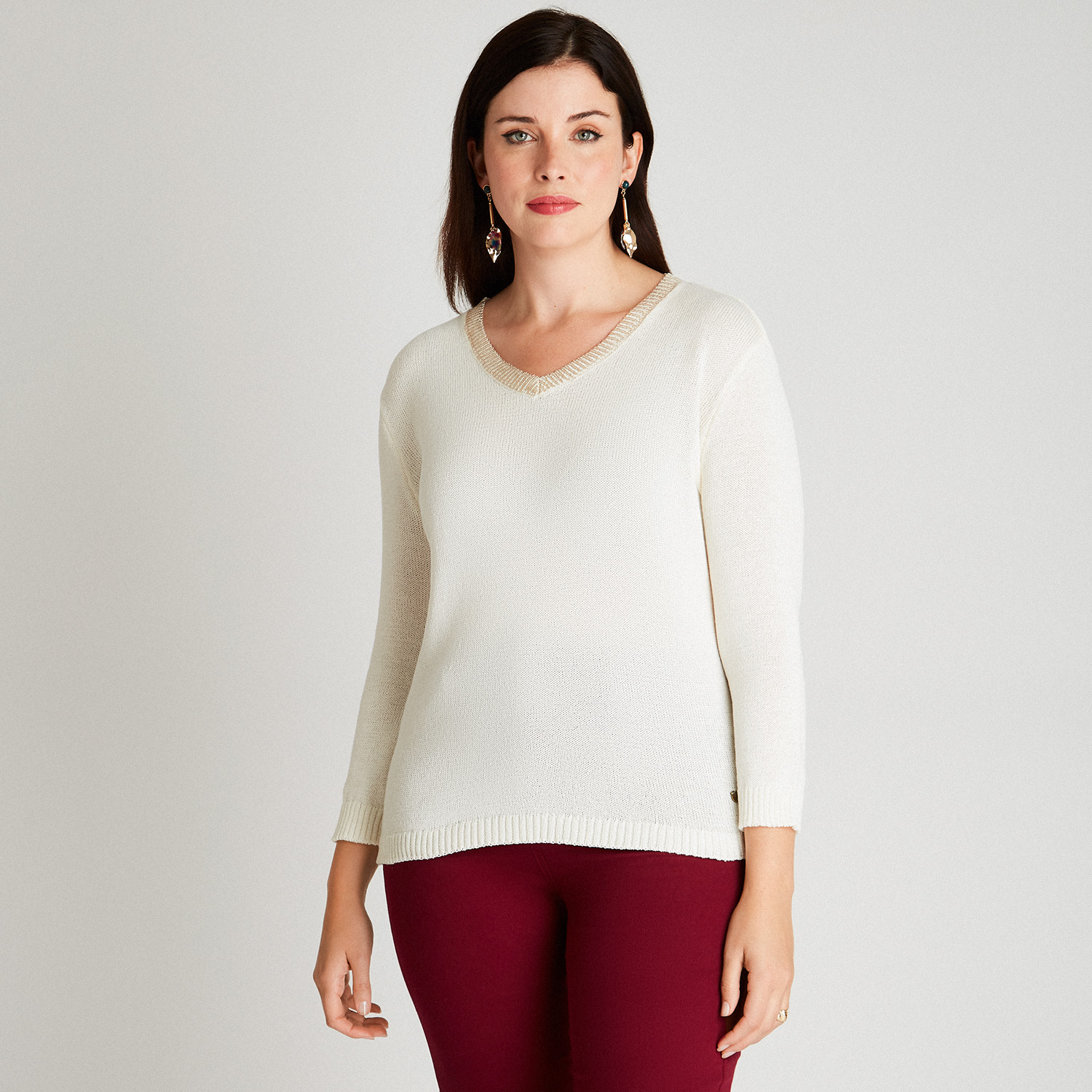 SWEATER CRUDO MANGA LARGA CUELLO V - 1
