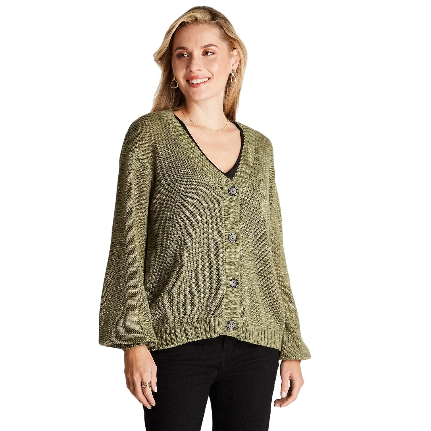 CÁRDIGAN VERDE MANGA LARGA CUELLO V - 1