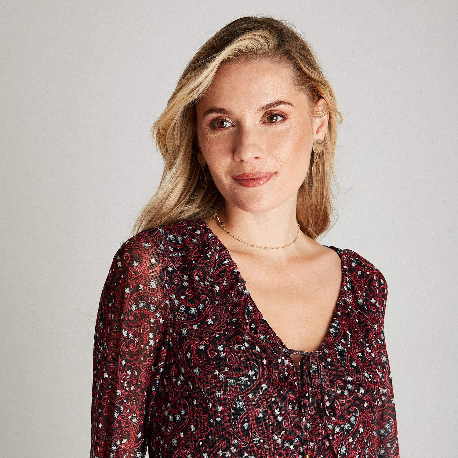 VESTIDO MIDI MUJER CURVI NEGRO MANGA LARGA ESTAMPADO CUELLO V - 3