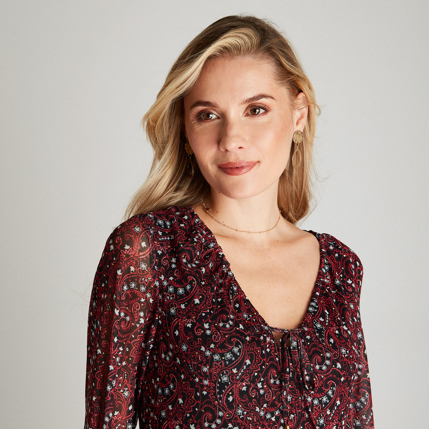 VESTIDO MIDI MUJER CURVI NEGRO MANGA LARGA ESTAMPADO CUELLO V - 3