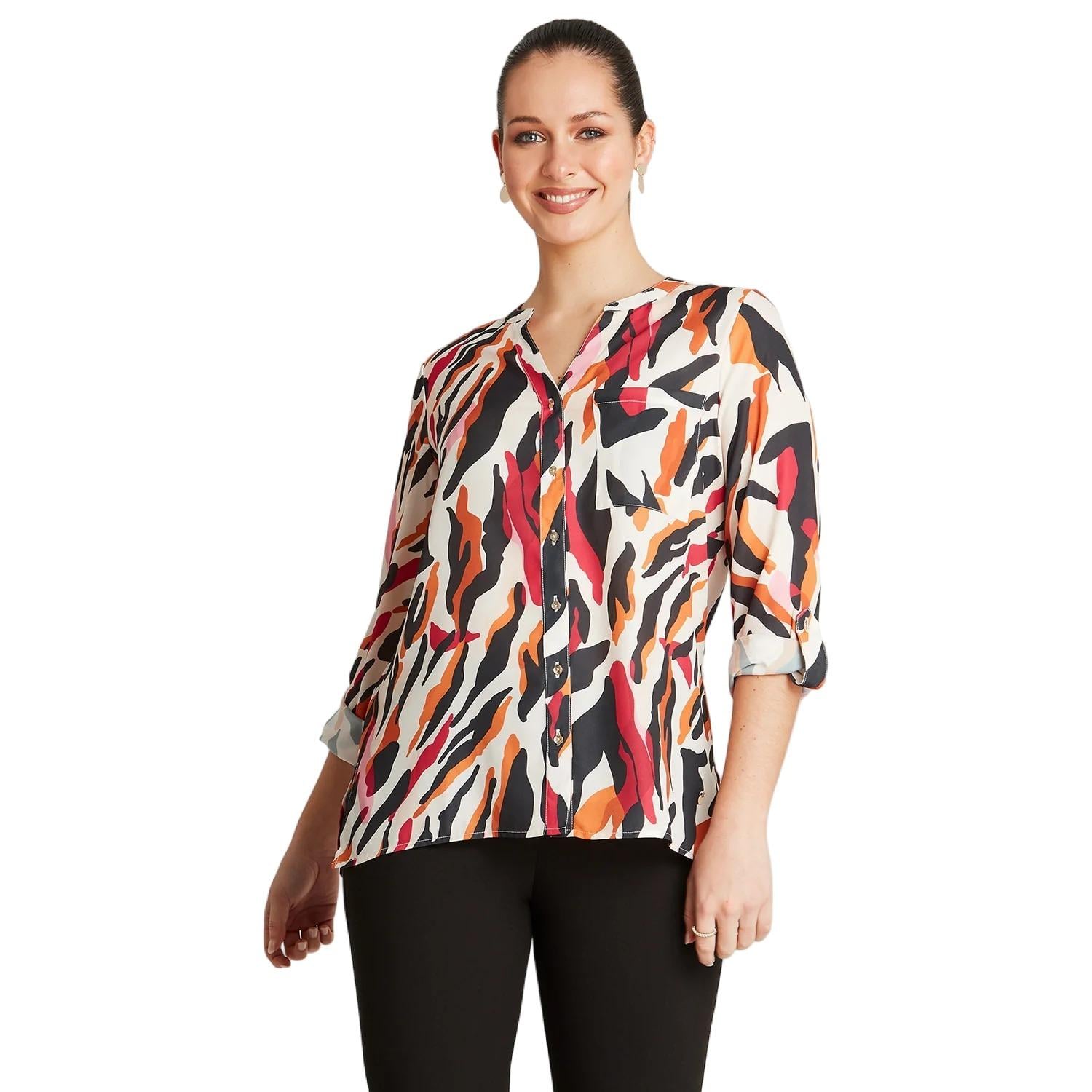 BLUSA TIPO BLUSÓN ABOTONADO FUCSIA - 1