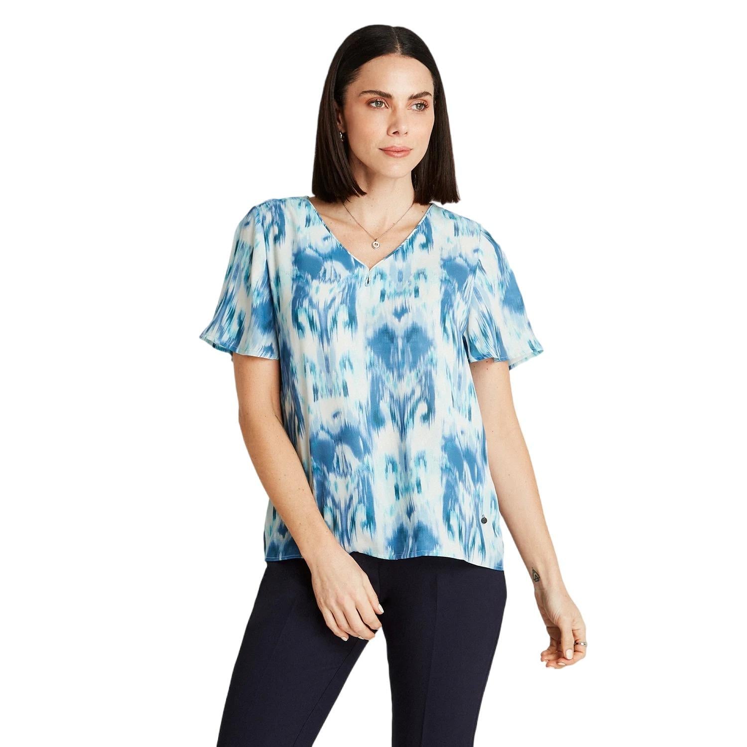 BLUSA CELESTE MANGA CORTA CUELLO V - 1