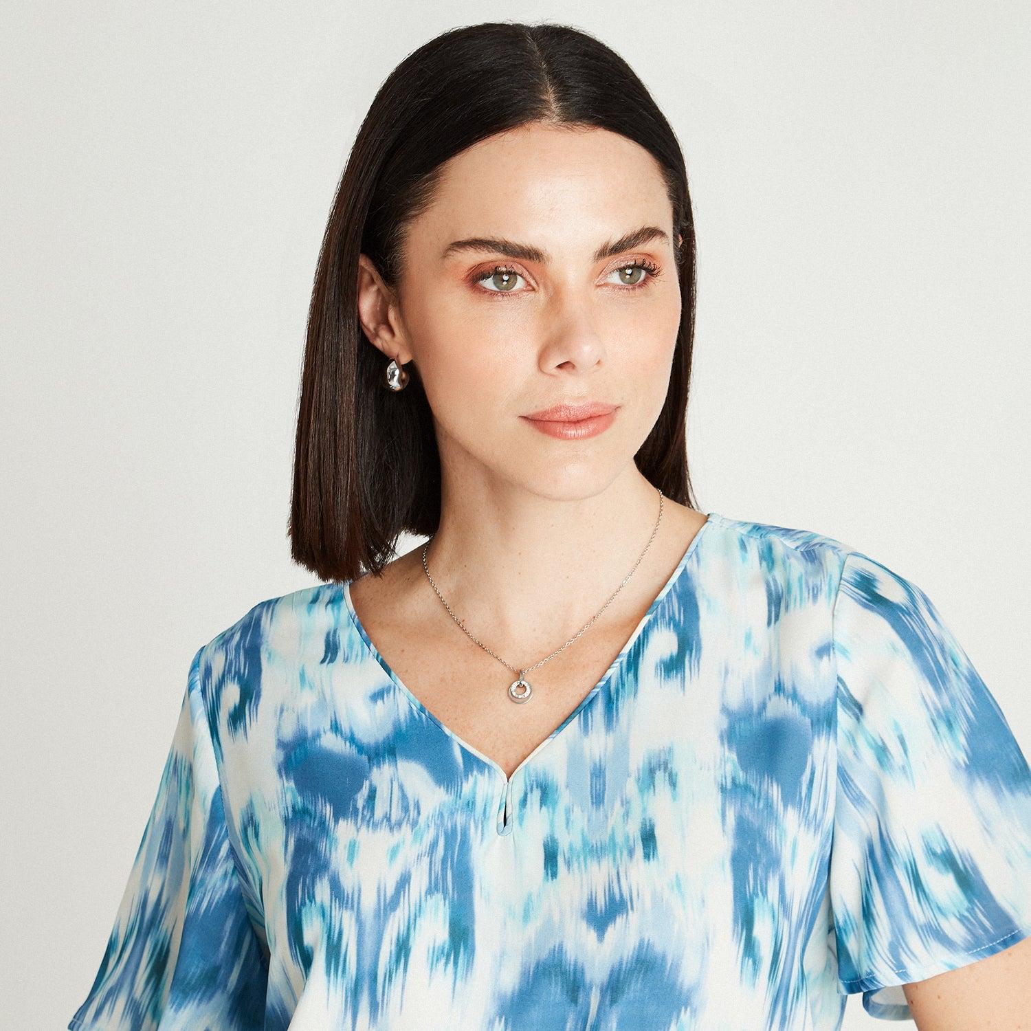 BLUSA CELESTE MANGA CORTA CUELLO V - 3
