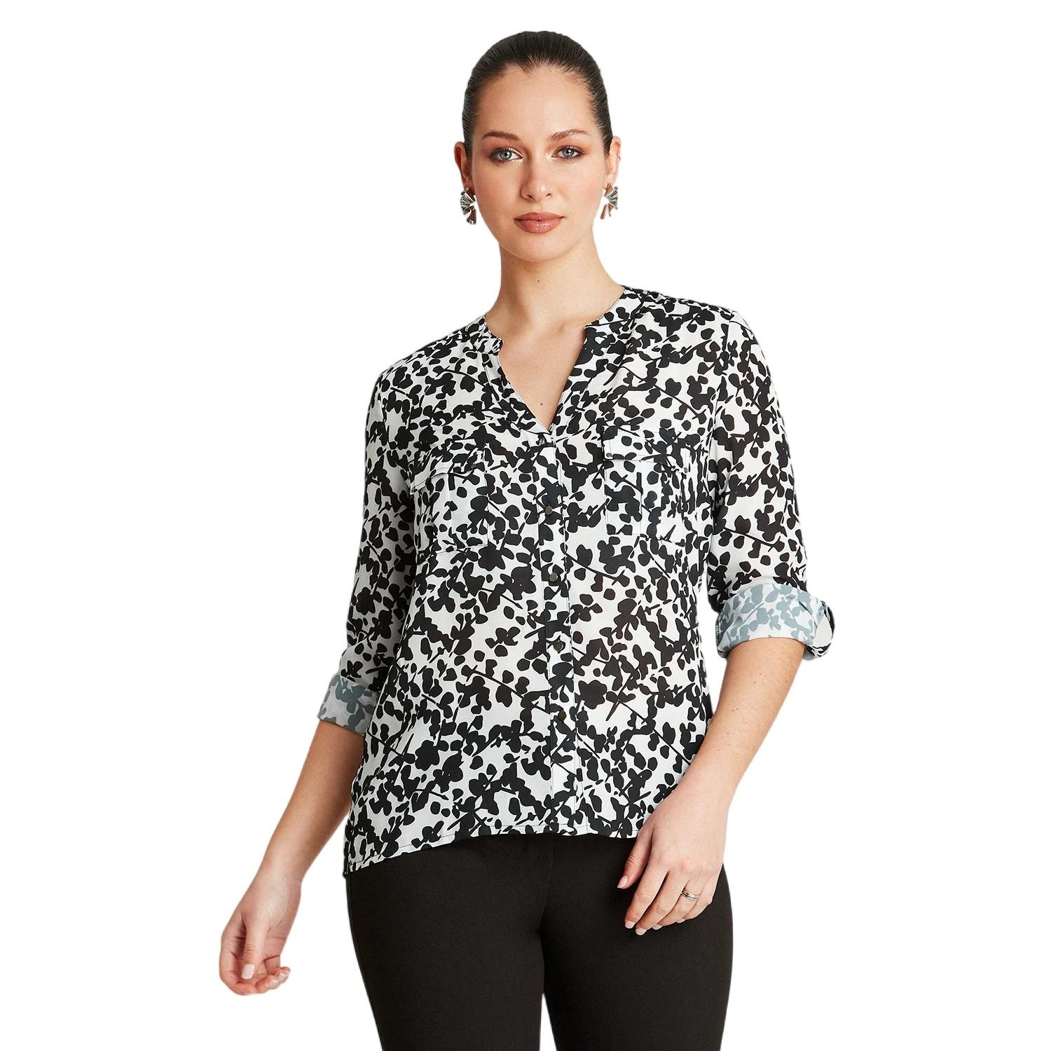 BLUSA CRUDO MANGA LARGA ESTAMPADO CUELLO MAO - 1
