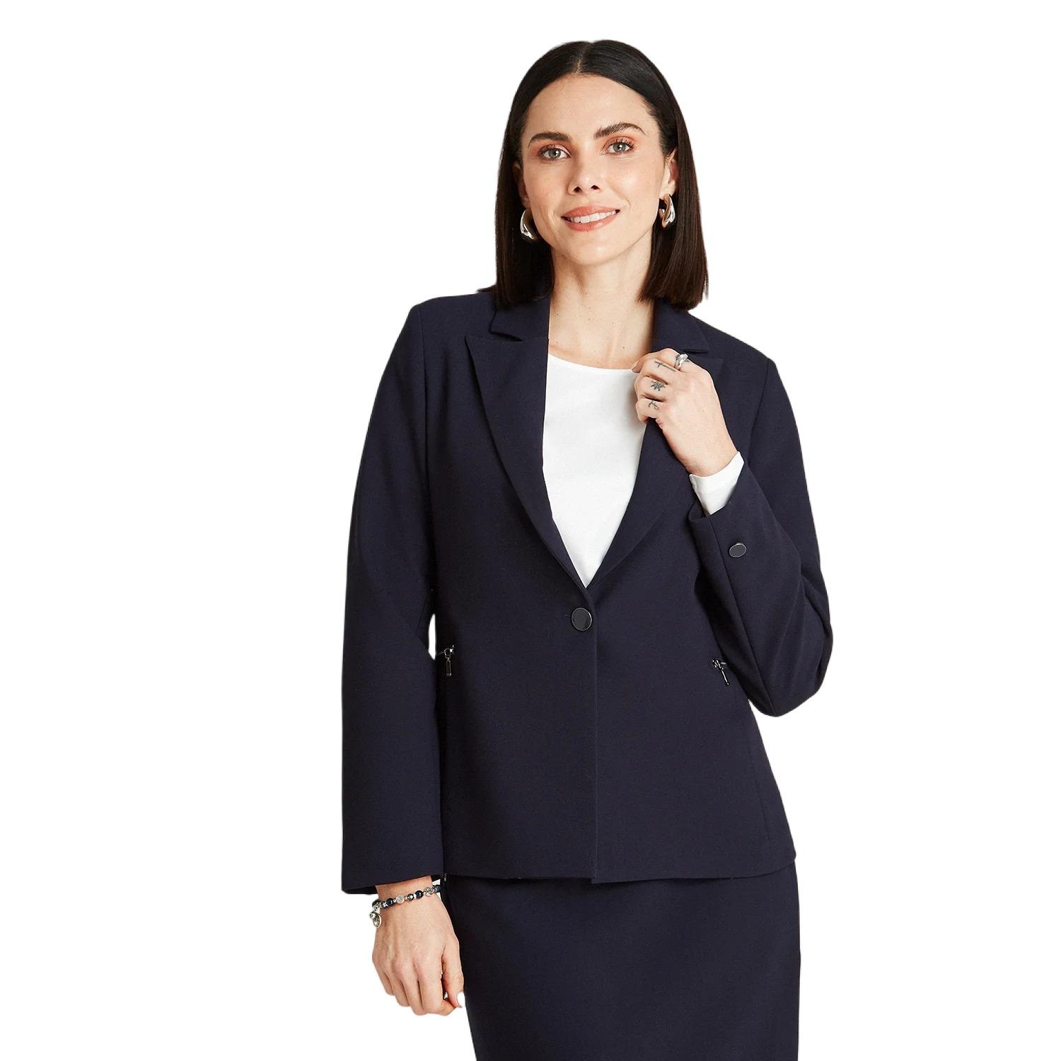 BLAZER AZUL MANGA LARGA CUELLO SOLAPA - 1