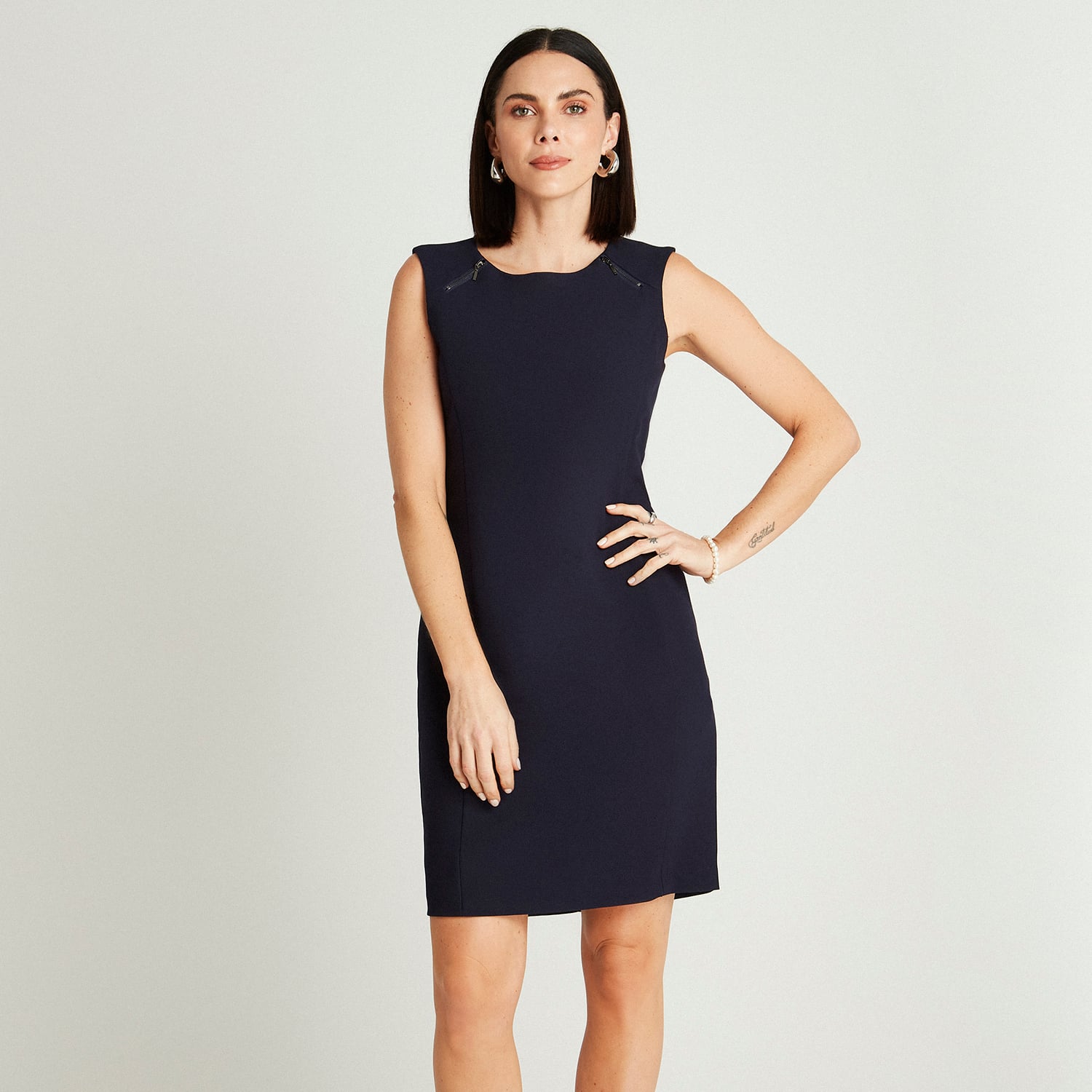 VESTIDO MIDI AZUL SIN MANGA CUELLO REDONDO - 1