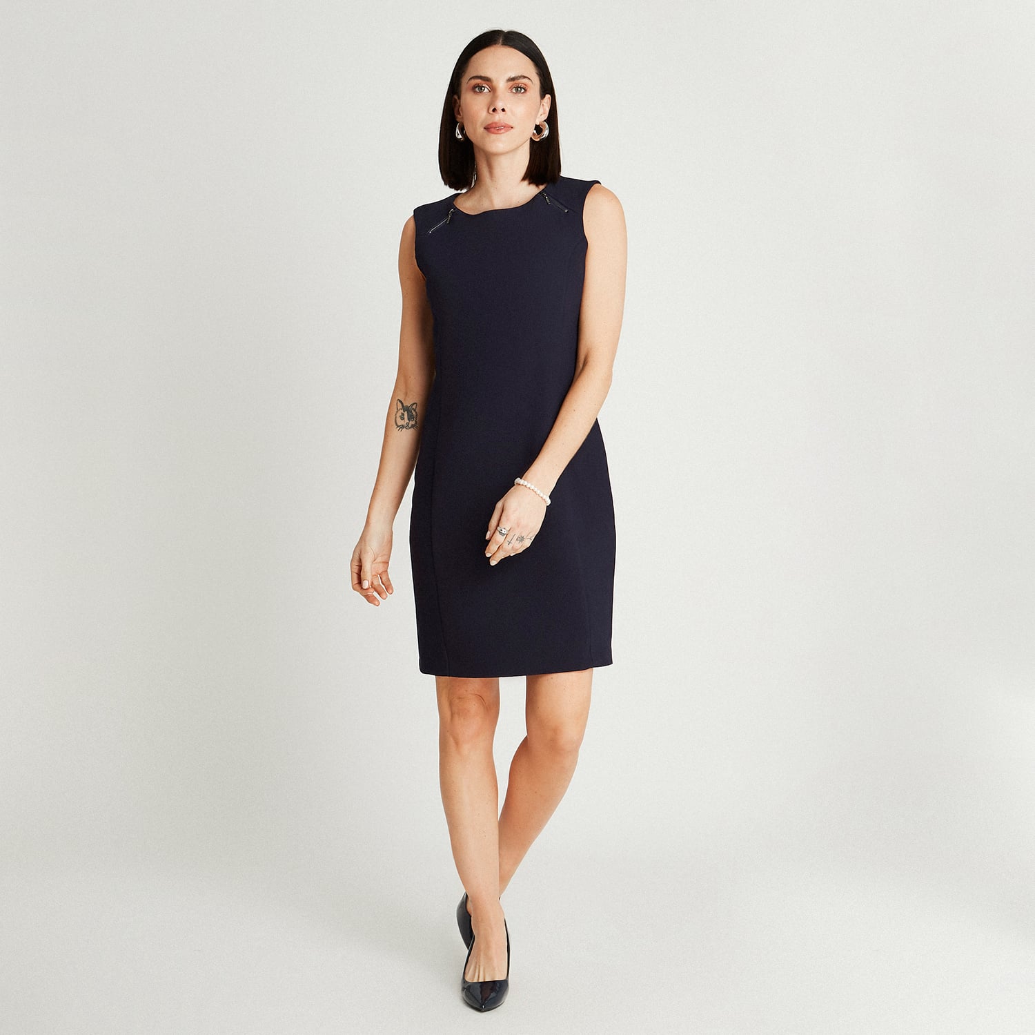 VESTIDO MIDI AZUL SIN MANGA CUELLO REDONDO - 4