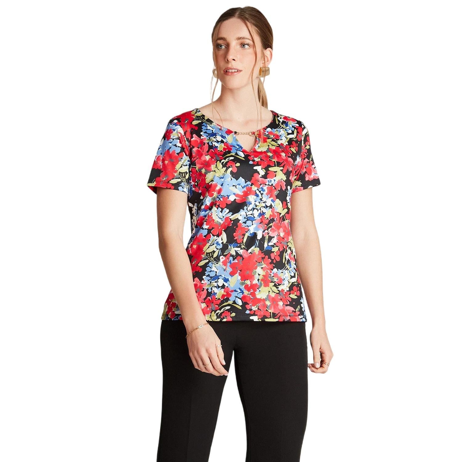 POLERA MANGA CORTA ESTAMPADO FLORAL AZUL - 1