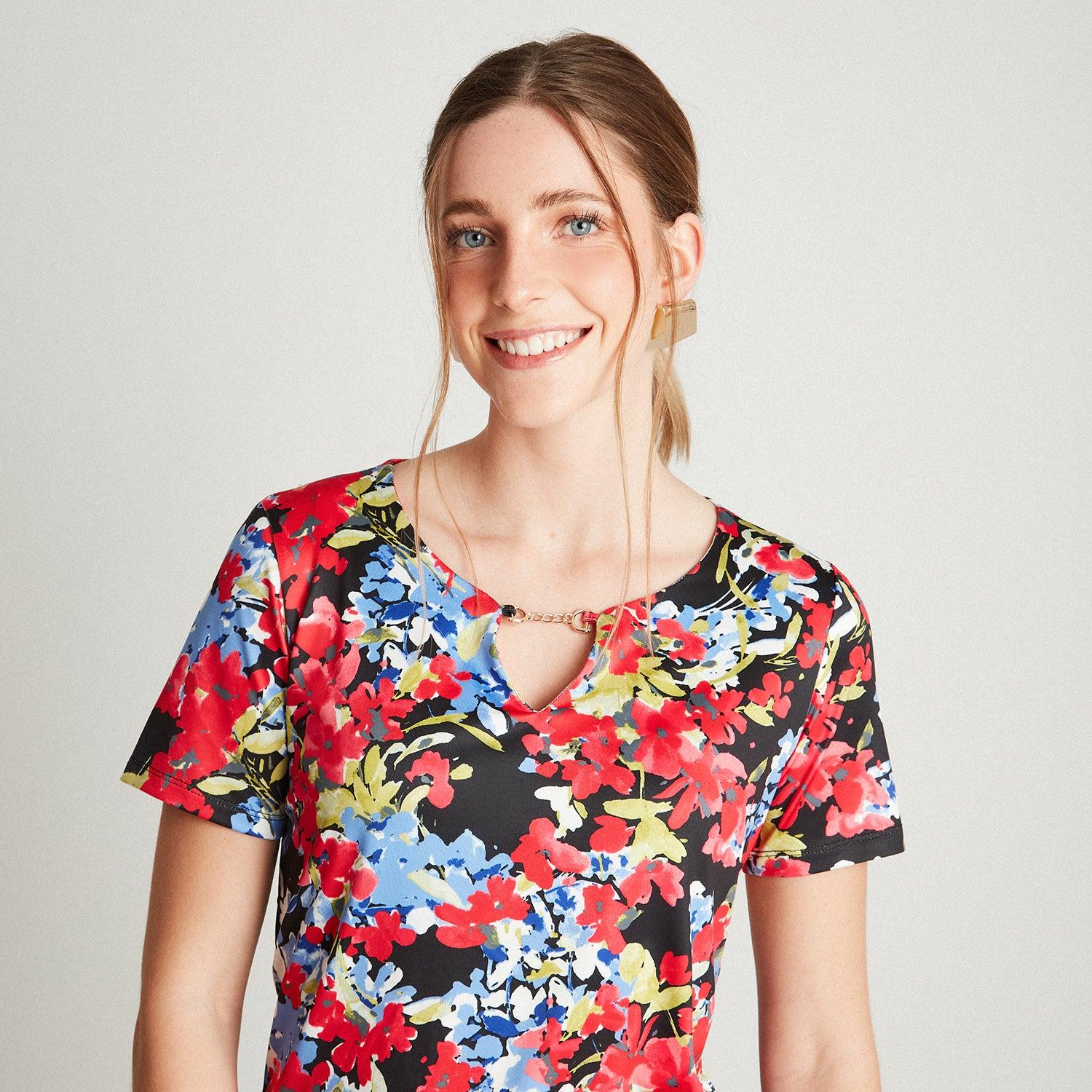 POLERA MANGA CORTA ESTAMPADO FLORAL AZUL - 3
