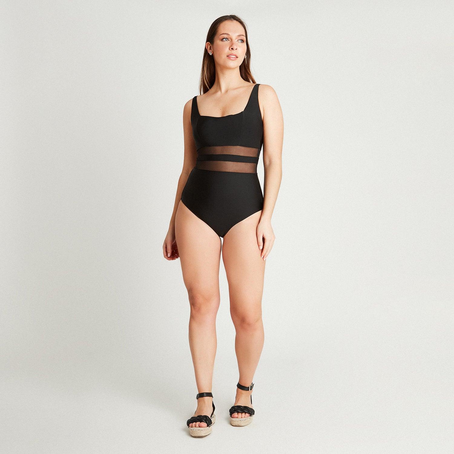 TRAJE DE BAÑO 1 PIEZA CON TRANSPARENCIA EN CINTURA EN COLOR NEGRO - 2