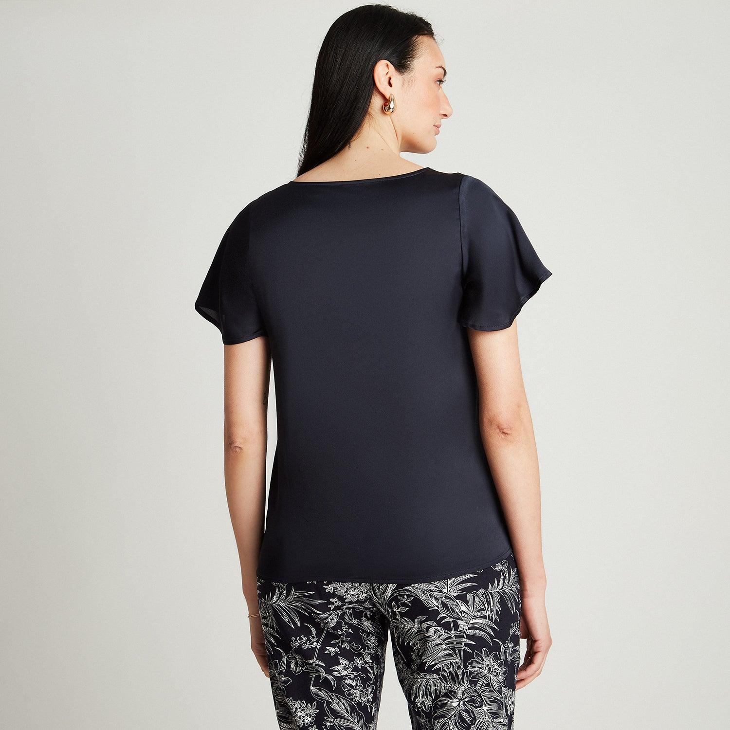 BLUSA AZUL MANGA CORTA ARGOLLA EN CUELLO - 2