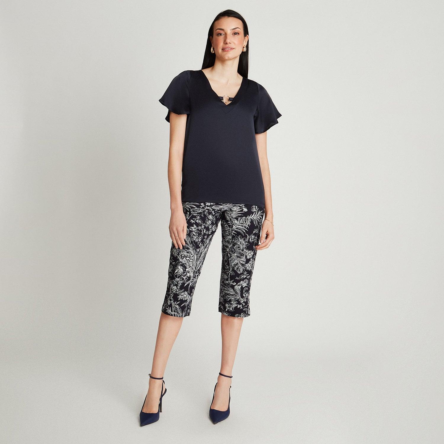 BLUSA AZUL MANGA CORTA ARGOLLA EN CUELLO - 4