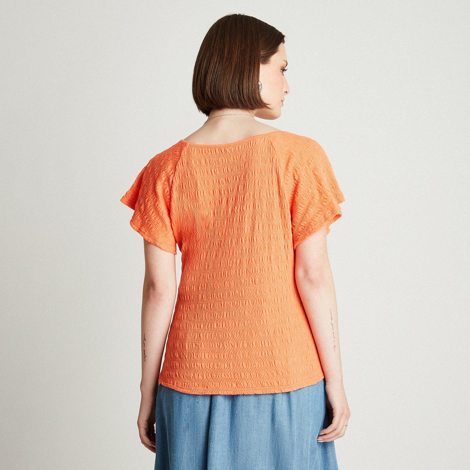 POLERA NARANJO MANGA CORTA CUELLO V - 2