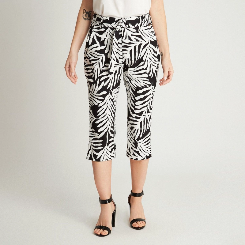 PANTALÓN CAPRI LINO MUJER LORENZO DI PONTTI NEGRO 72500201 CAPRI PIERNA RECTA ESTAMPADO - 1
