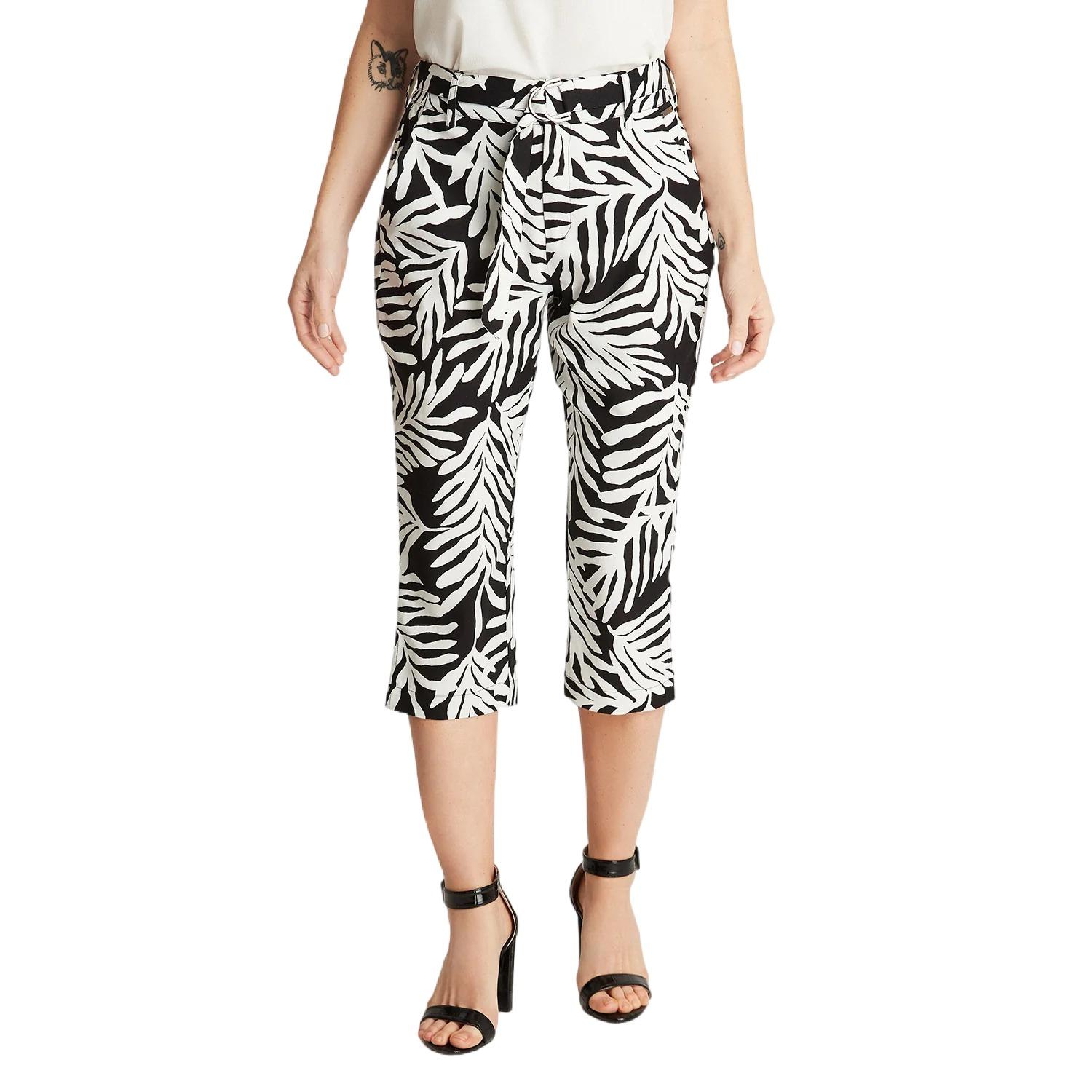 PANTALÓN CAPRI LINO MUJER LORENZO DI PONTTI NEGRO 72500201 CAPRI PIERNA RECTA ESTAMPADO - 1