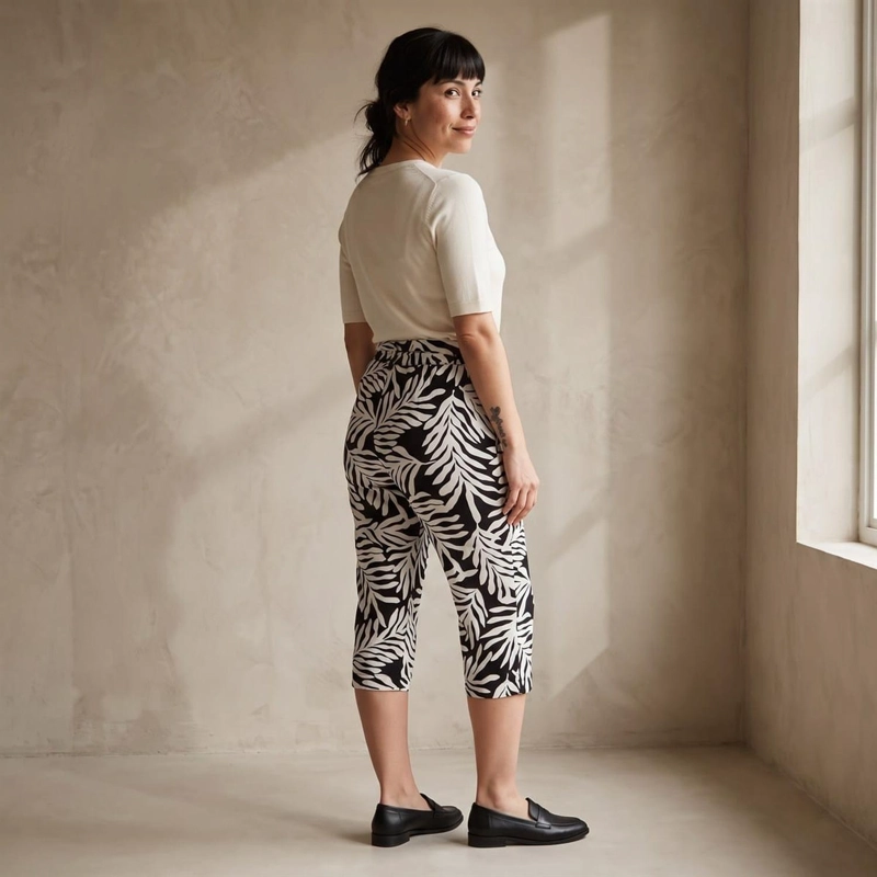PANTALÓN CAPRI LINO MUJER LORENZO DI PONTTI NEGRO 72500201 CAPRI PIERNA RECTA ESTAMPADO - 7