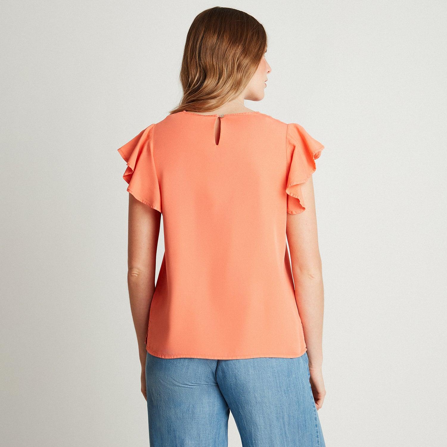 BLUSA NARANJO MANGA CORTA CUELLO V - 2