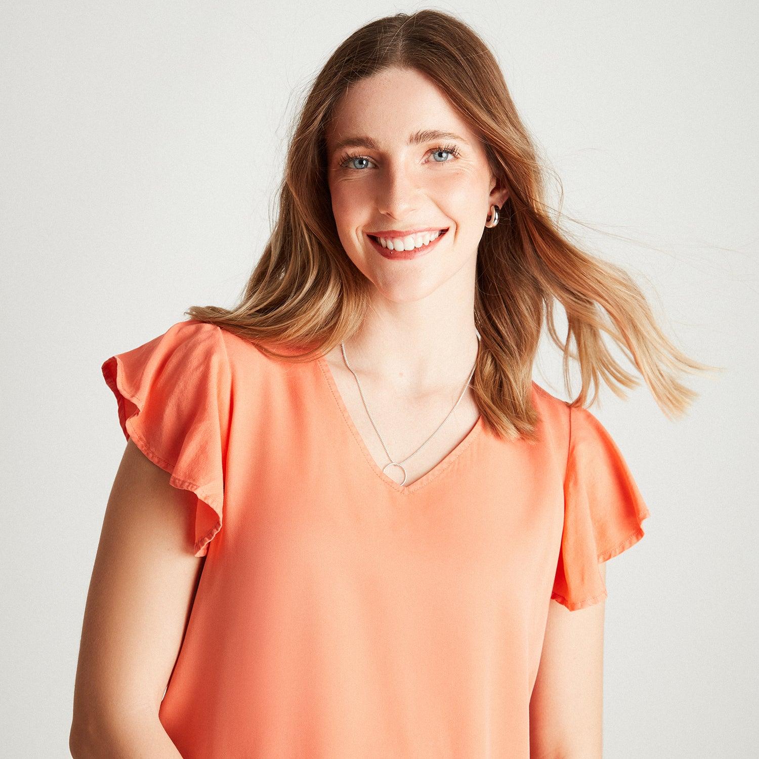 BLUSA NARANJO MANGA CORTA CUELLO V - 3