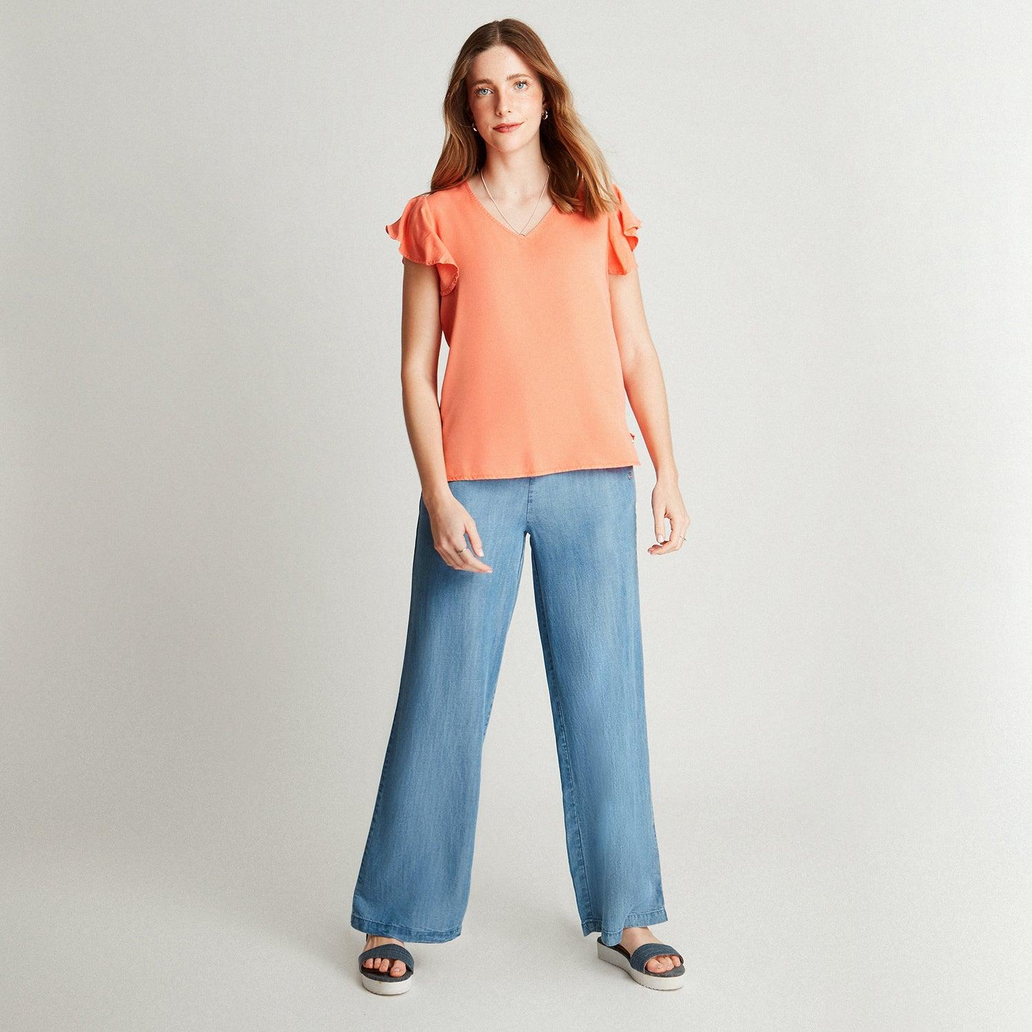 BLUSA NARANJO MANGA CORTA CUELLO V - 4