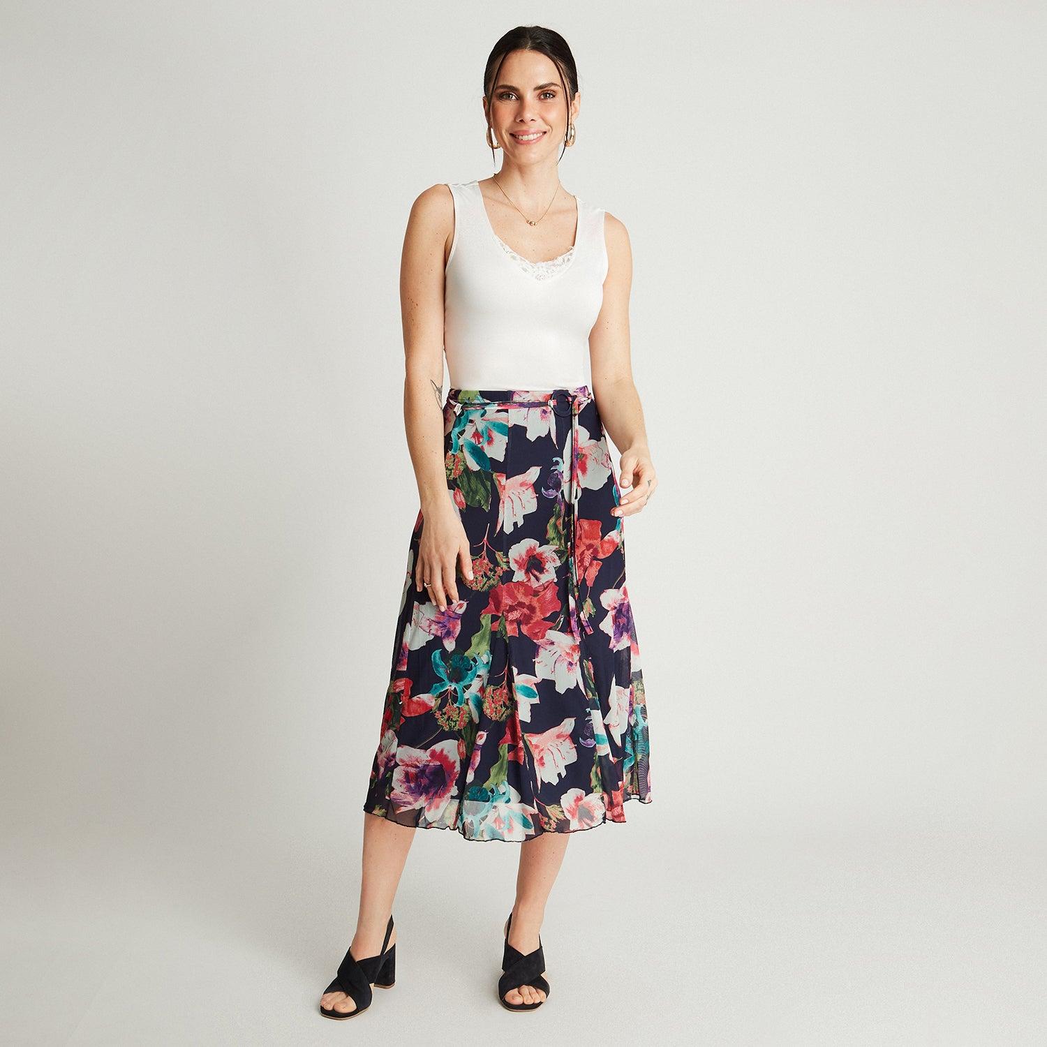 FALDA MUJER LORENZO DI PONTTI AZUL 30501939 LARGA ESTAMPADO ACAMPANADA - 4