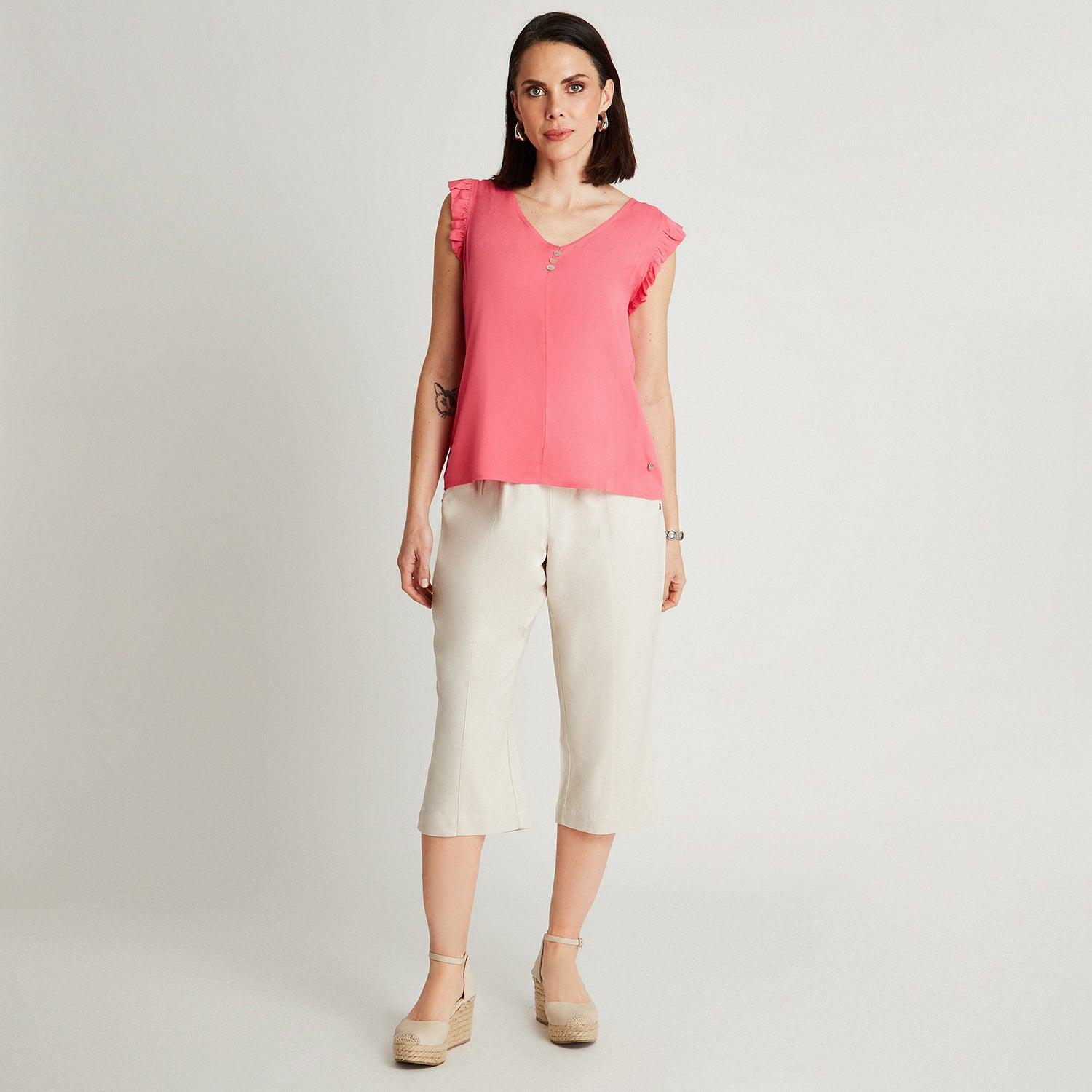 BLUSA CORAL SIN MANGA CUELLO V - 4