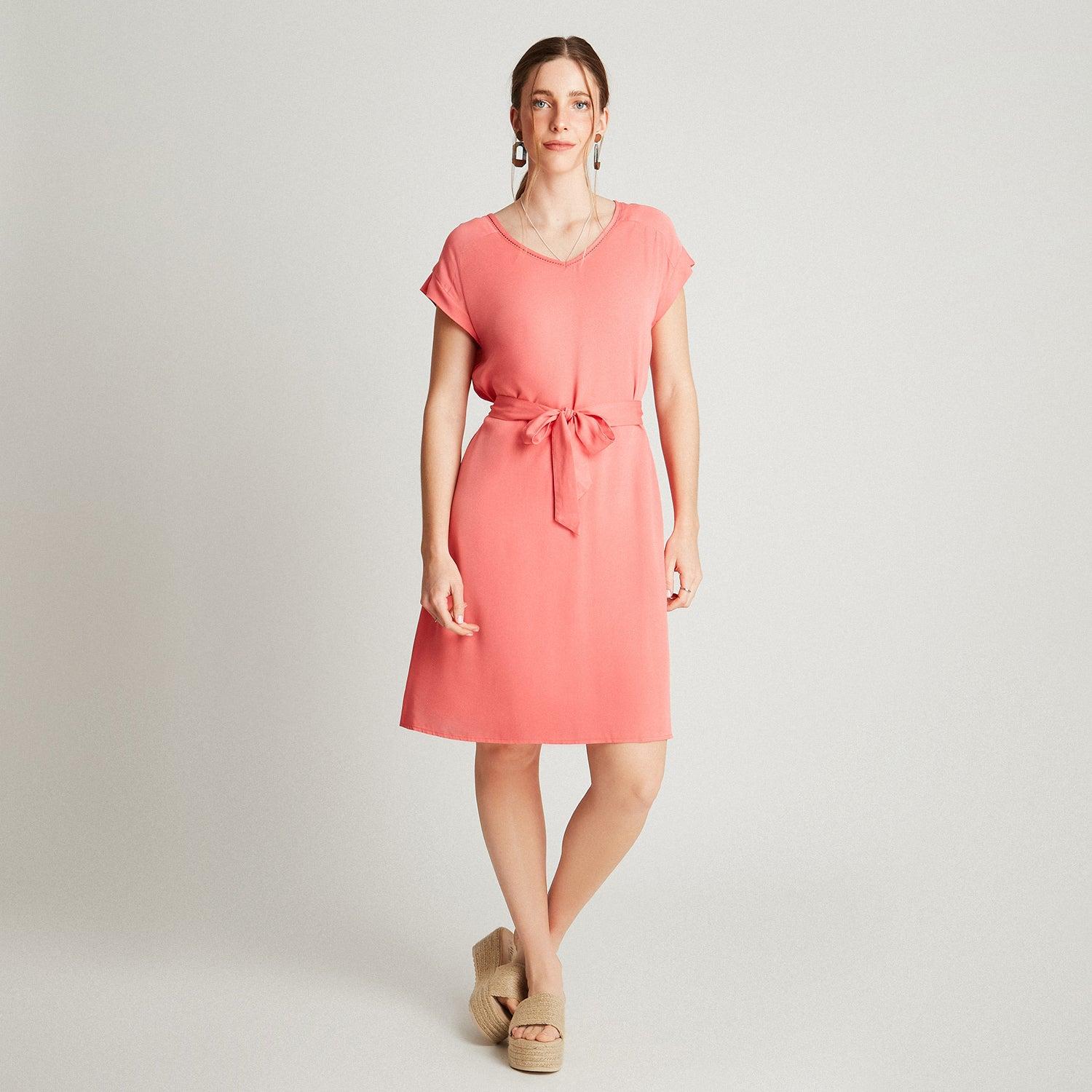 VESTIDO MIDI MUJER CURVI CORAL 90516954 MANGA KIMONO CUELLO V - 4