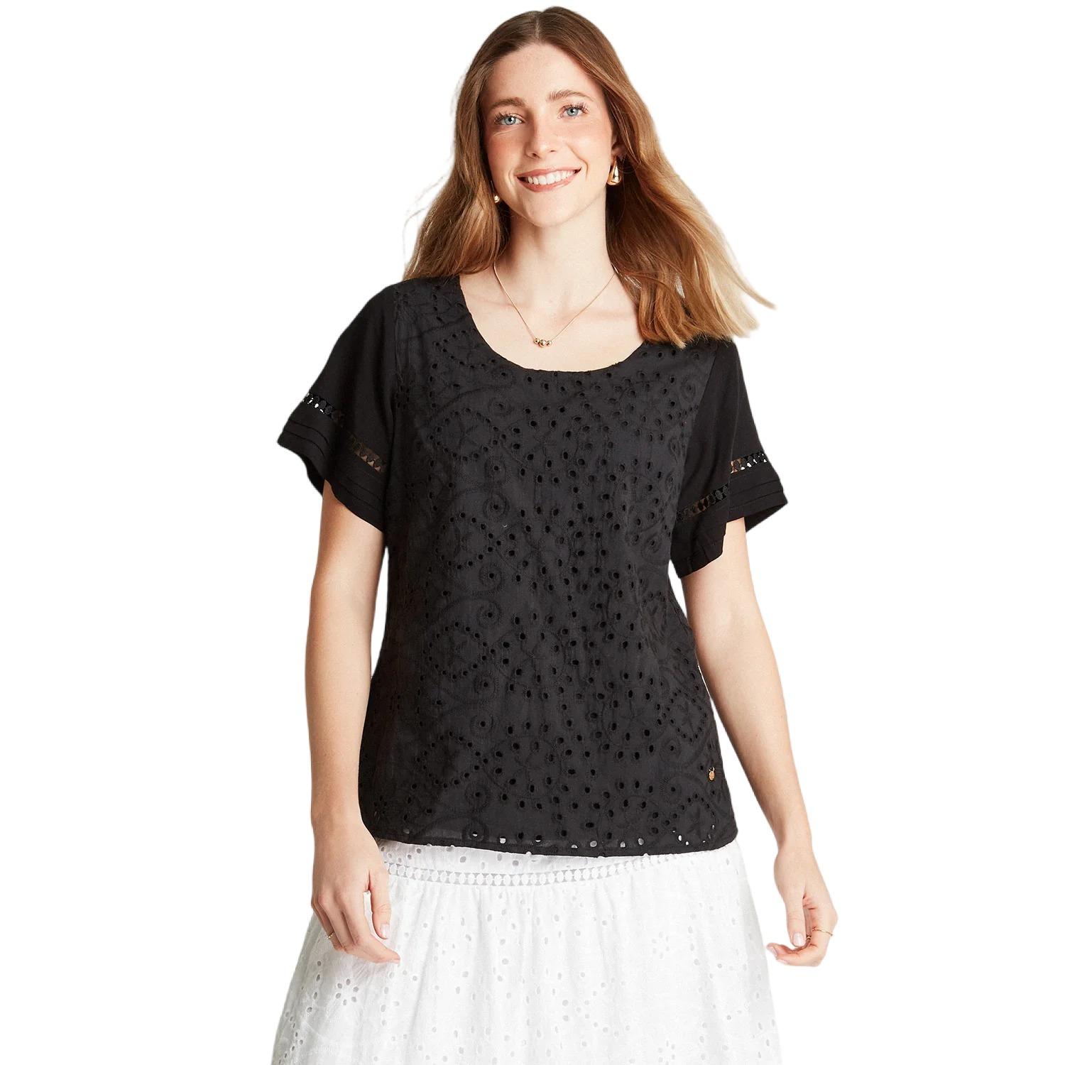 BLUSA EN COLOR NEGRO CUELLO REDONDO - 1