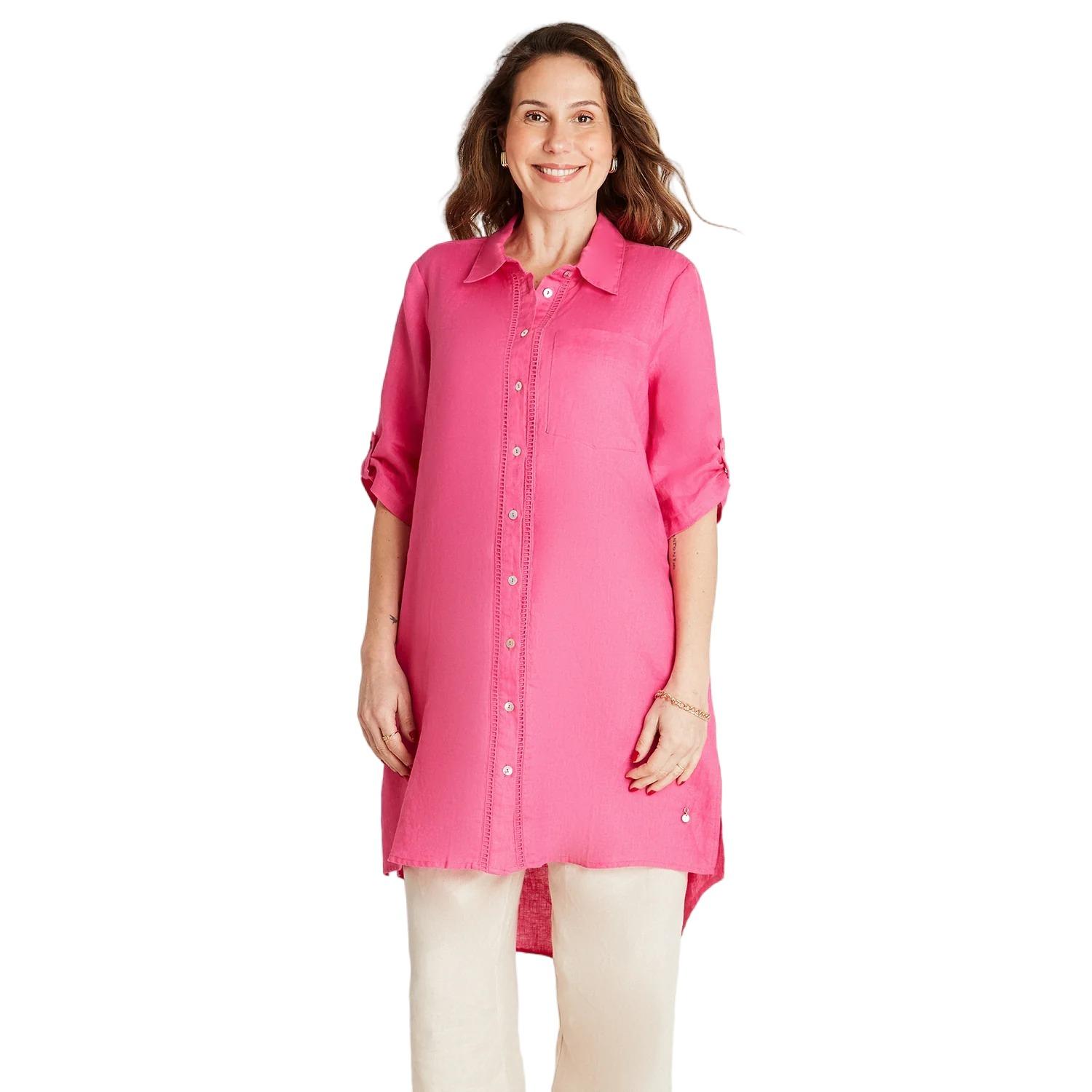 TAPADO LINO FUCSIA CUELLO CAMISERO BOLSILLOS - 1