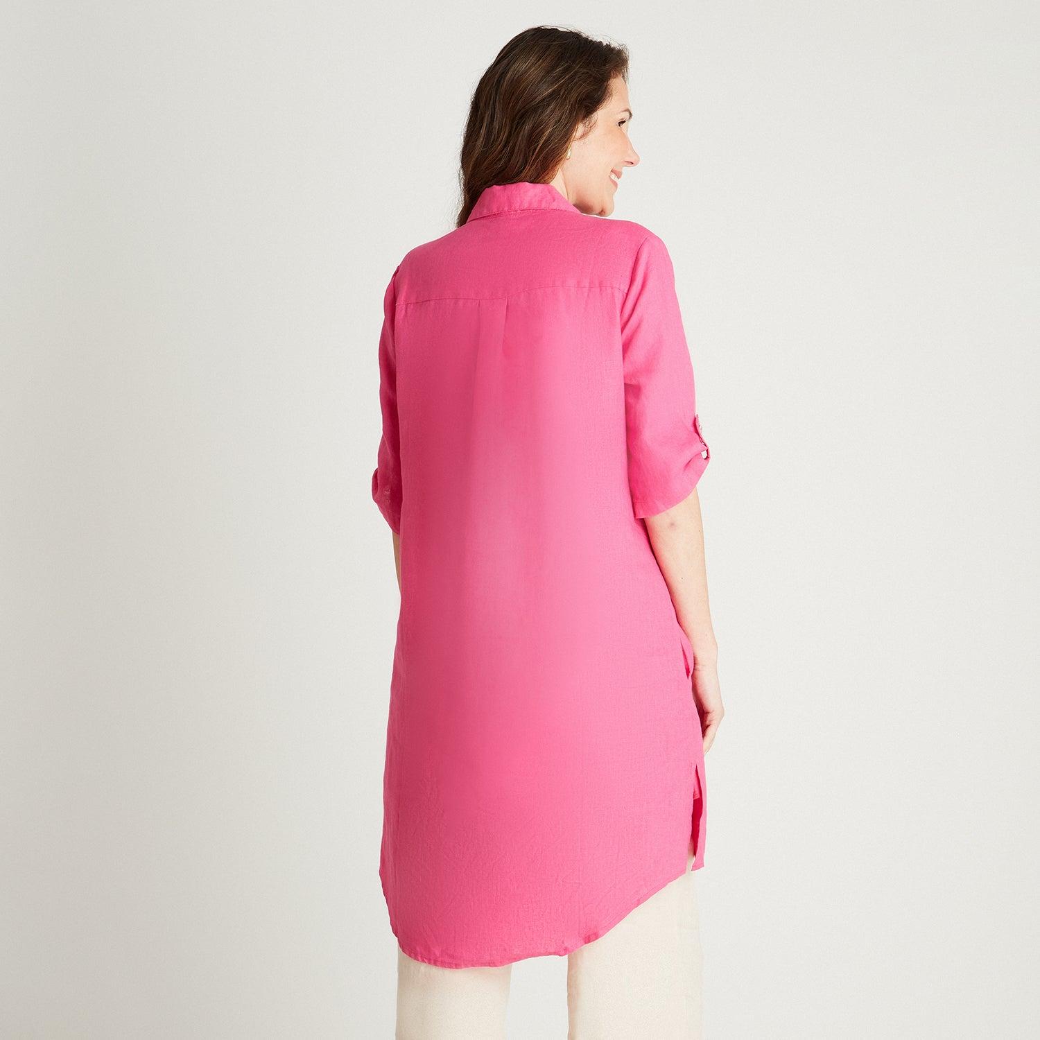 TAPADO LINO FUCSIA CUELLO CAMISERO BOLSILLOS - 2