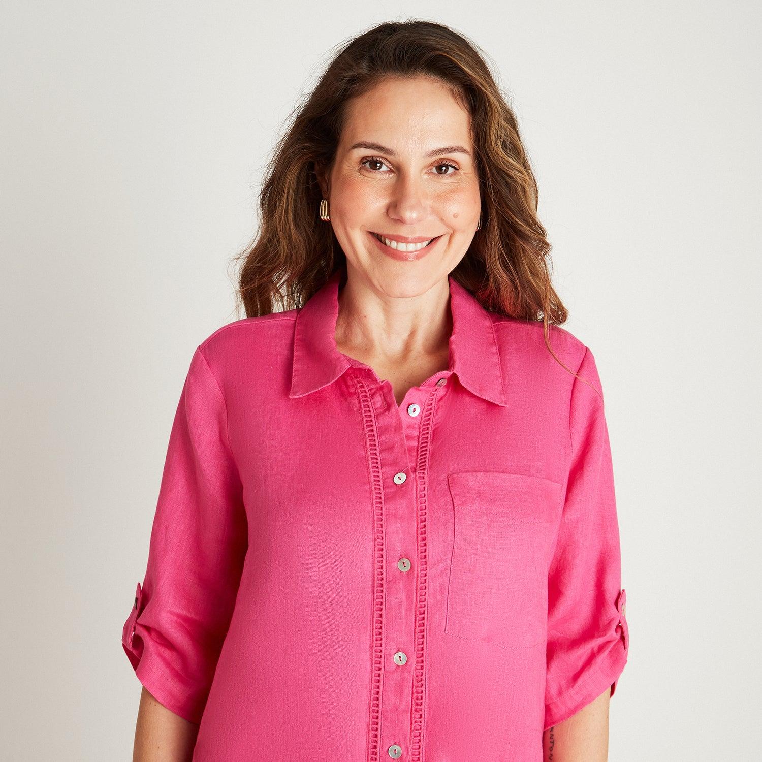 TAPADO LINO FUCSIA CUELLO CAMISERO BOLSILLOS - 3
