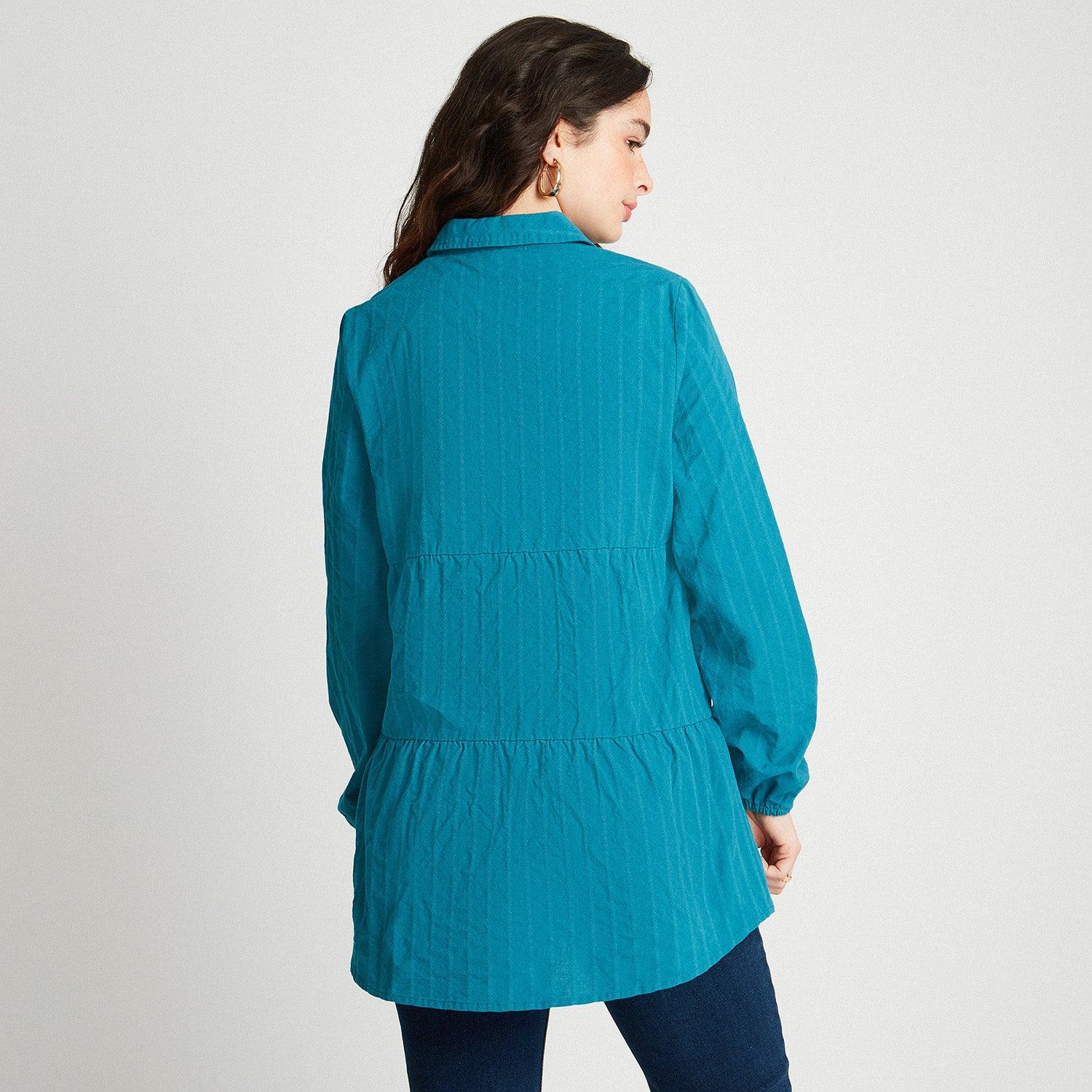BLUSA MANGA LARGA TELA DE FANTASÍA AZUL PETRÓLEO - 2