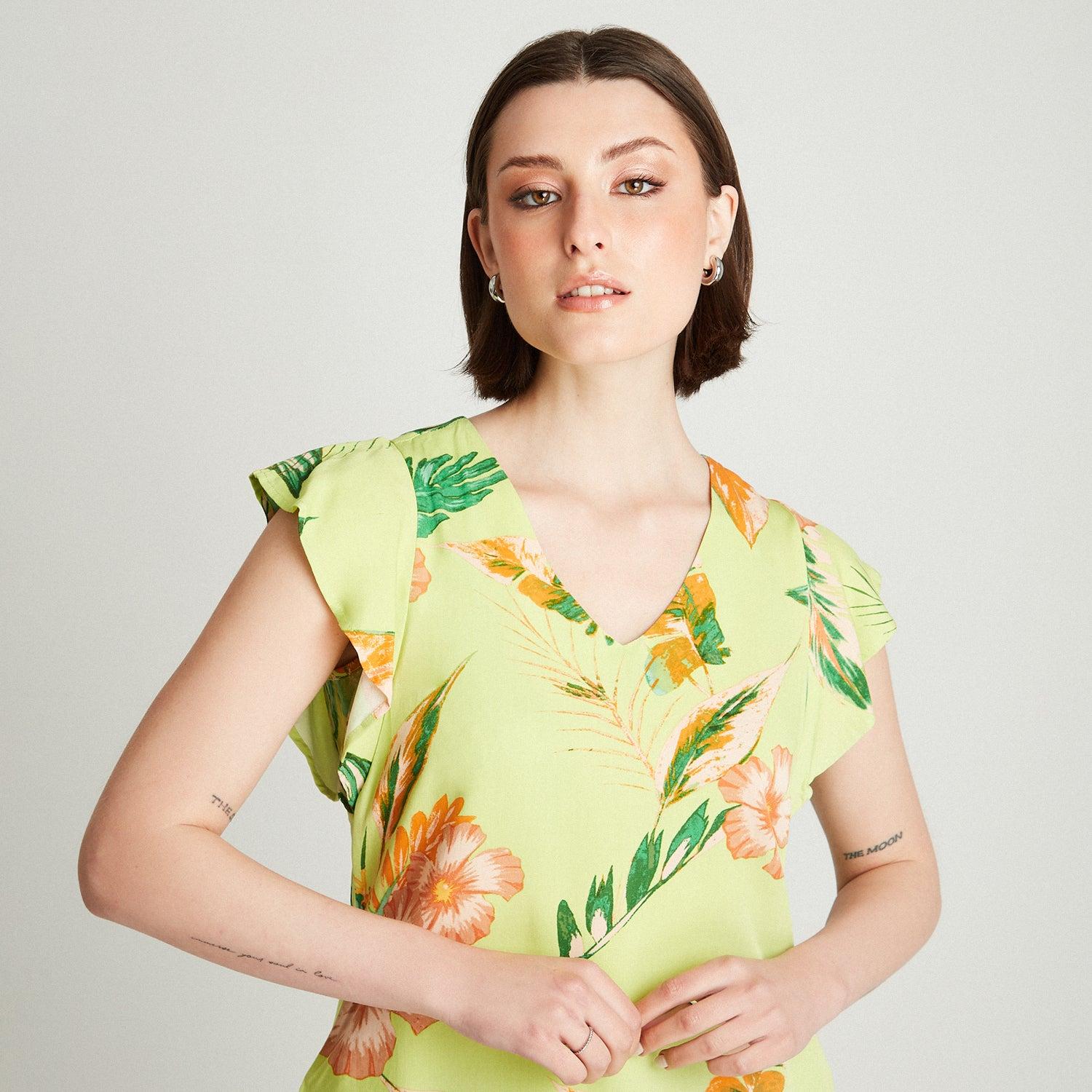 BLUSA PISTACHO MANGA CORTA ESTAMPADO CUELLO V - 3