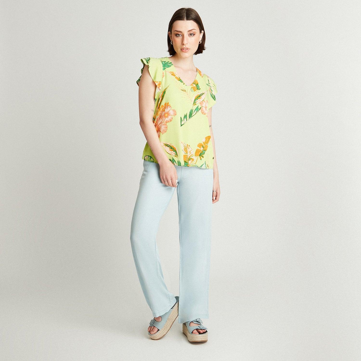 BLUSA PISTACHO MANGA CORTA ESTAMPADO CUELLO V - 4