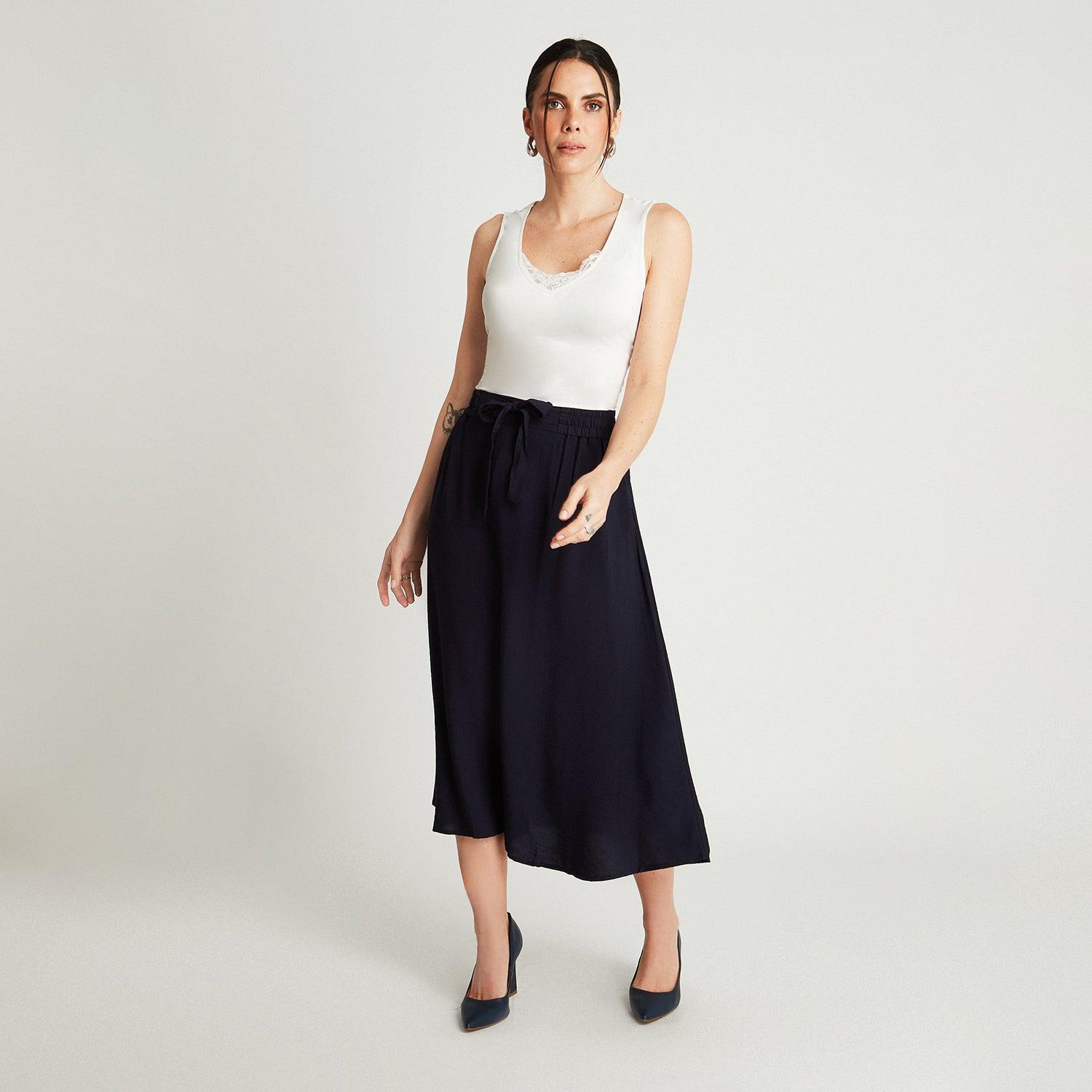 FALDA MUJER LORENZO DI PONTTI AZUL 30502039 LARGA ACAMPANADA - 4
