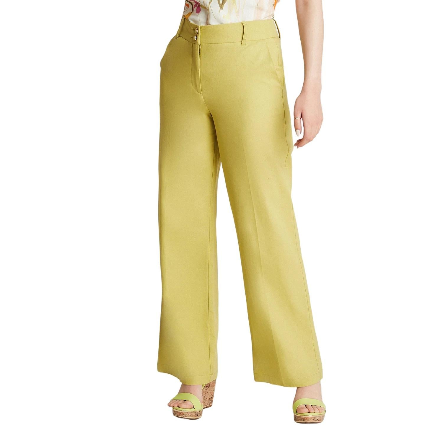 PANTALÓN MUJER LORENZO DI PONTTI VERDE CLARO 70500887 DE LINO RECTO CON PRETINA ANCHA - 1