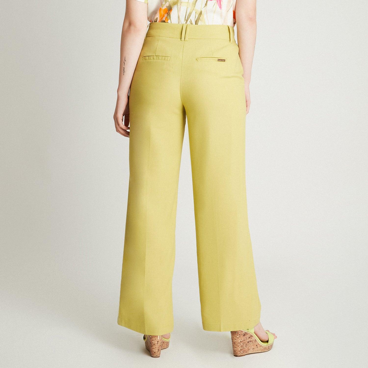 PANTALÓN MUJER LORENZO DI PONTTI VERDE CLARO 70500887 DE LINO RECTO CON PRETINA ANCHA - 2