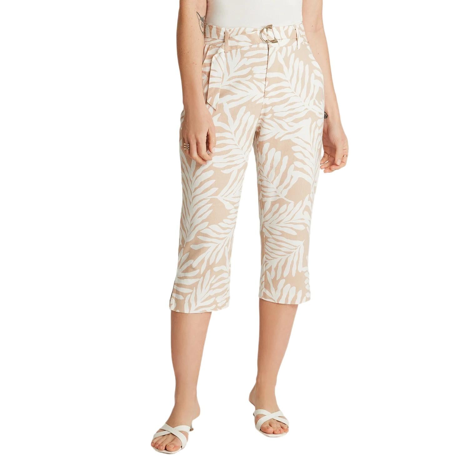 PANTALÓN CAPRI LINO MUJER LORENZO DI PONTTI CRUDO 72500208 CAPRI PIERNA RECTA ESTAMPADO - 1