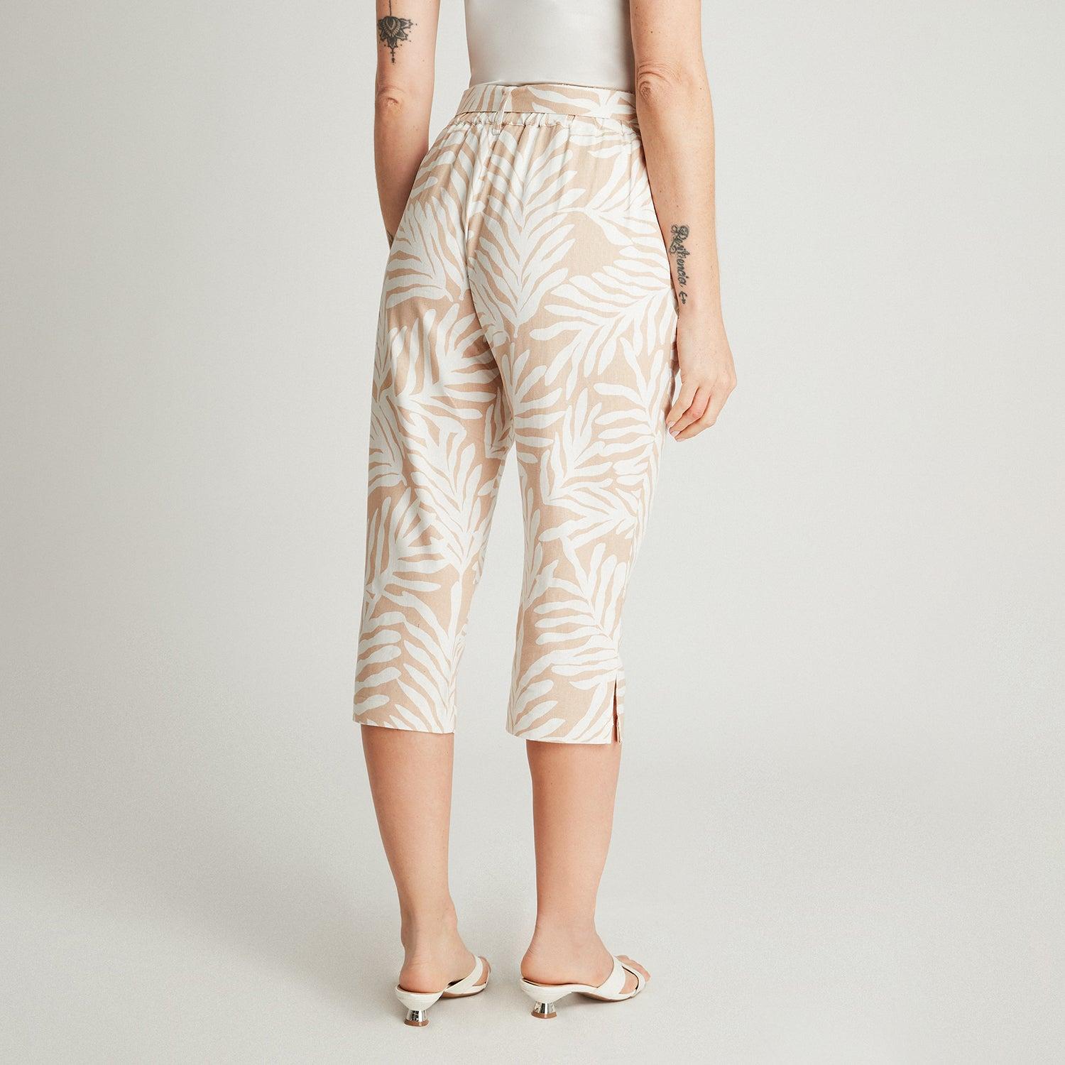 PANTALÓN CAPRI LINO MUJER LORENZO DI PONTTI CRUDO 72500208 CAPRI PIERNA RECTA ESTAMPADO - 2